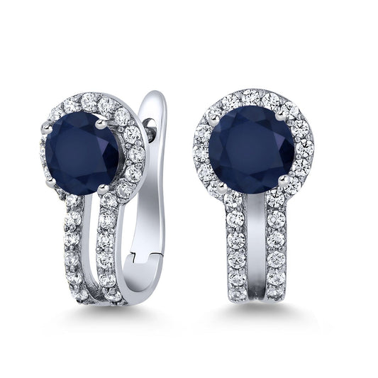 5MM Round French Clip Clasp Hook Earring For Women | 925 Sterling Silver | Gemstone Birthstone and White Created Sapphire Earrings | Fine Jewelry Gifts for Her Mom Women Wife