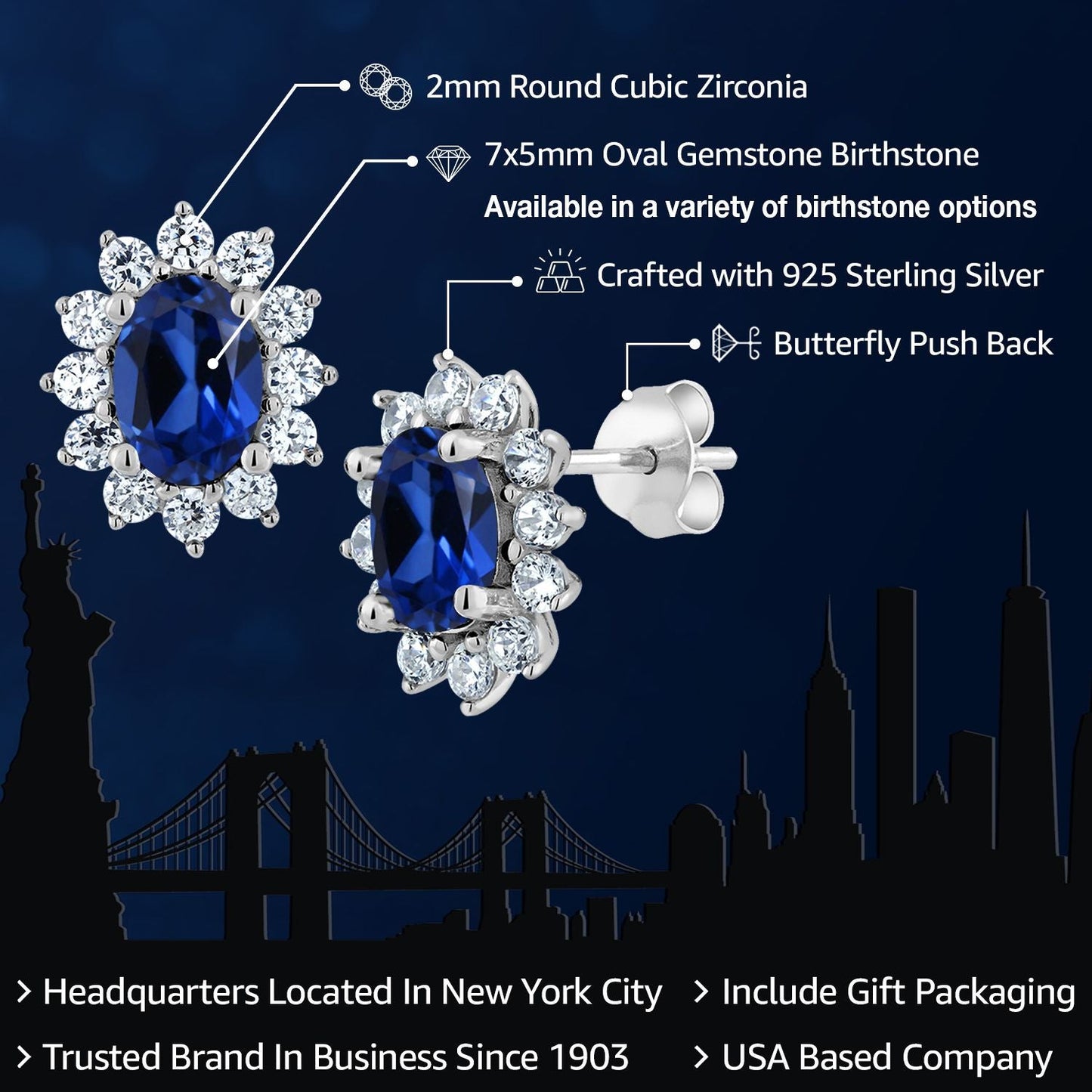 7X5MM Oval Gemstone Birthstone Stud Earrings For Women | Princess Diana Royal Halo Style | 925 Sterling Silver | Fine Jewelry Gifts for Anniversary Wedding Her Mom Women Wife