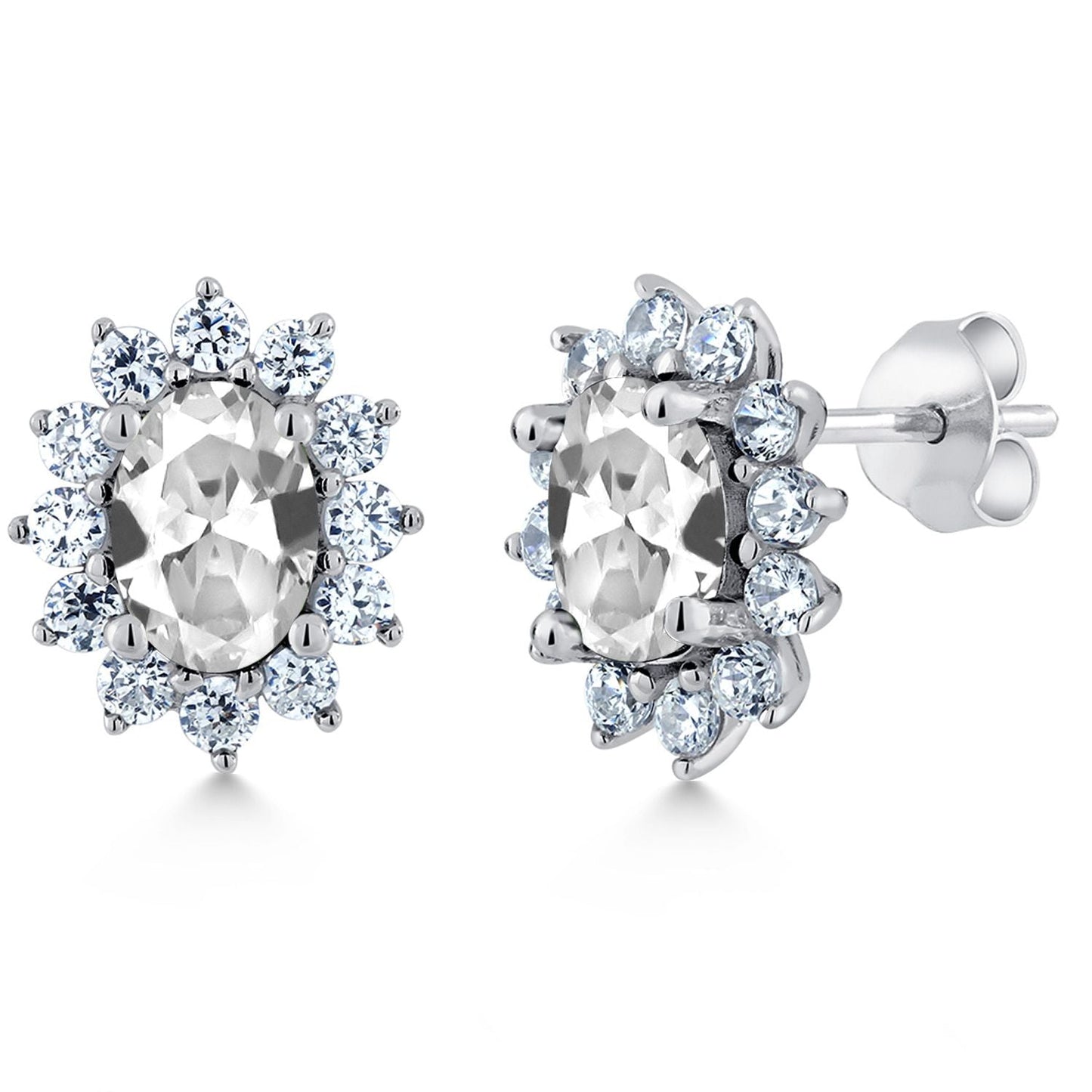 7X5MM Oval Gemstone Birthstone Stud Earrings For Women | Princess Diana Royal Halo Style | 925 Sterling Silver | Fine Jewelry Gifts for Anniversary Wedding Her Mom Women Wife