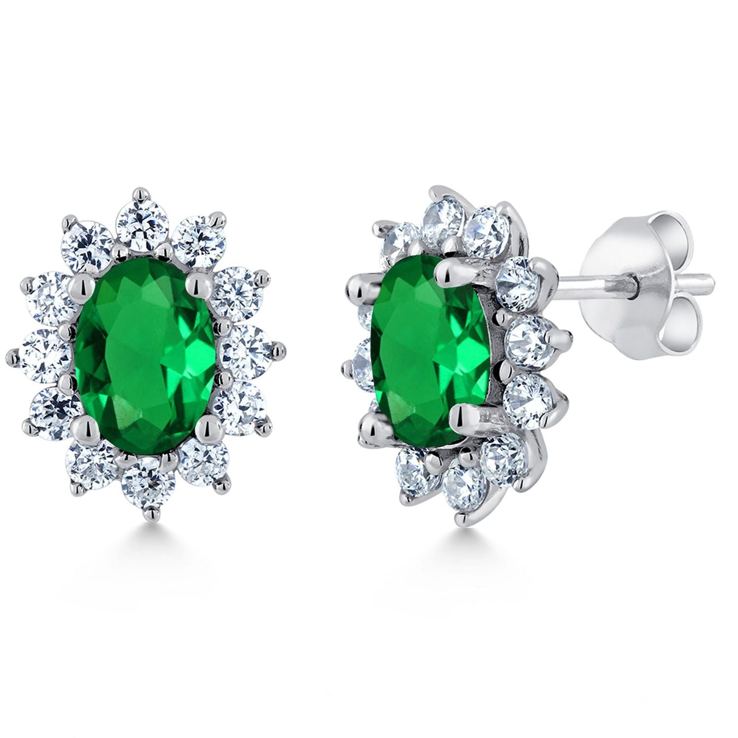 7X5MM Oval Gemstone Birthstone Stud Earrings For Women | Princess Diana Royal Halo Style | 925 Sterling Silver | Fine Jewelry Gifts for Anniversary Wedding Her Mom Women Wife