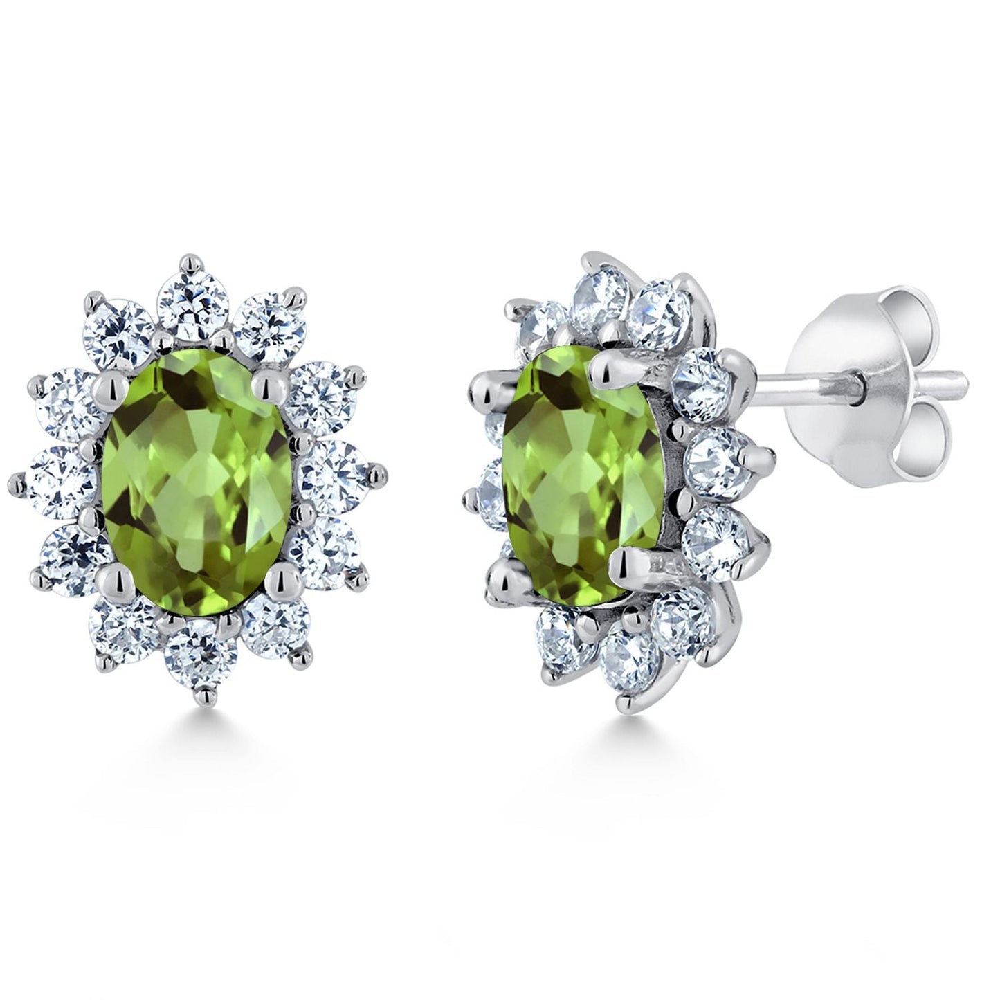 7X5MM Oval Gemstone Birthstone Stud Earrings For Women | Princess Diana Royal Halo Style | 925 Sterling Silver | Fine Jewelry Gifts for Anniversary Wedding Her Mom Women Wife