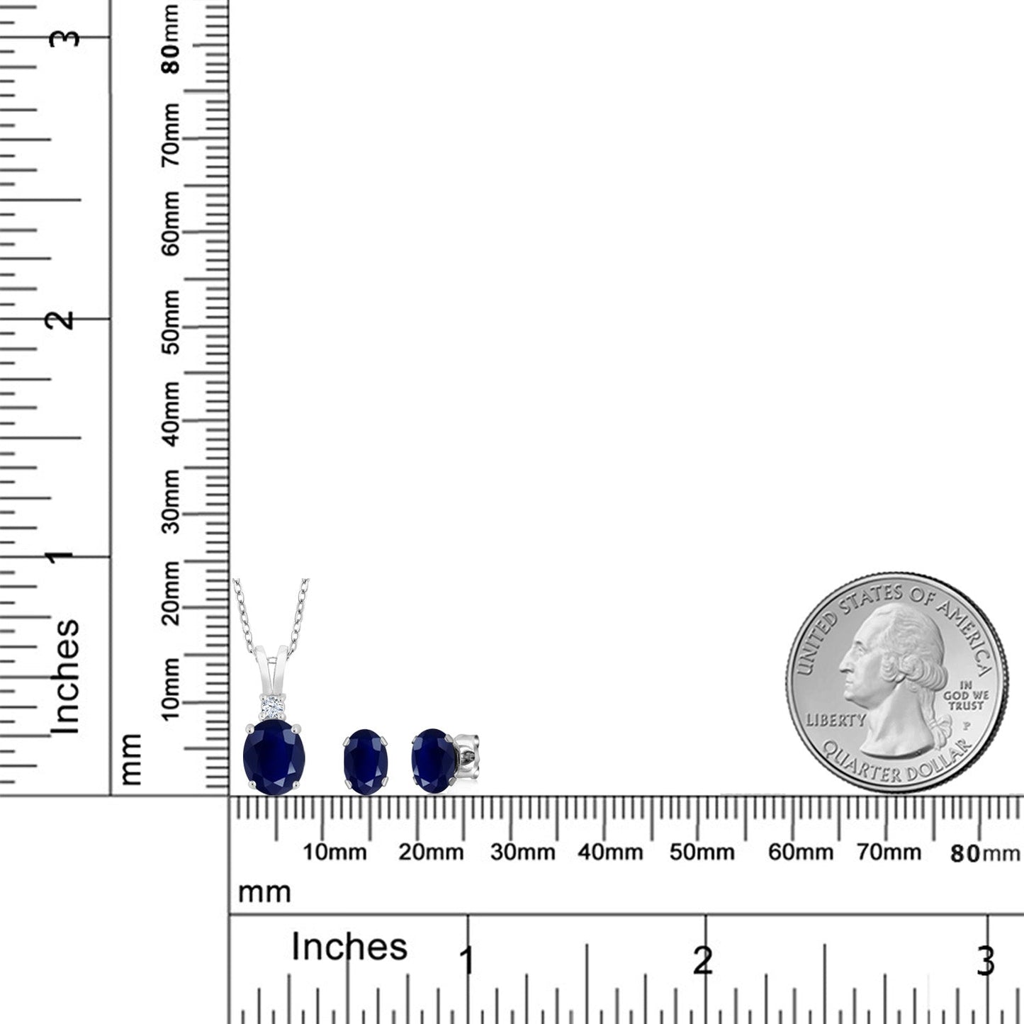 925 Sterling Silver Oval Blue Sapphire Pendant and Earrings Jewelry Set For Women (3.85 Cttw, Gemstone Birthstone, with 18 Inch Silver Chain)