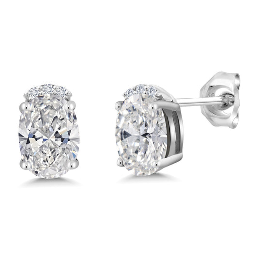 925 Sterling Silver Gemstone Birthstone and White Lab Grown Diamond Stud Earrings For Women | Oval 7X5MM | Fine Jewelry for Her Mom Women Wife