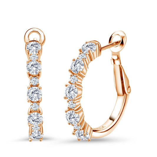 Gemstone Birthstone and White Created sapphire Hoop Earrings for Women | 925 Sterling Silver | Round 3MM and 1.8MM | 3/7 Inch Diameter | Fine Jewelry for Her Mom Wife