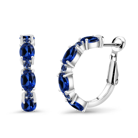 Gemstone Birthstone Hoop Earrings For Women | 925 Sterling Silver | Oval 6X4MM and Round 2MM | 20MM = 0.80 Inch | Fine Jewelry for Her Mom Women Wife