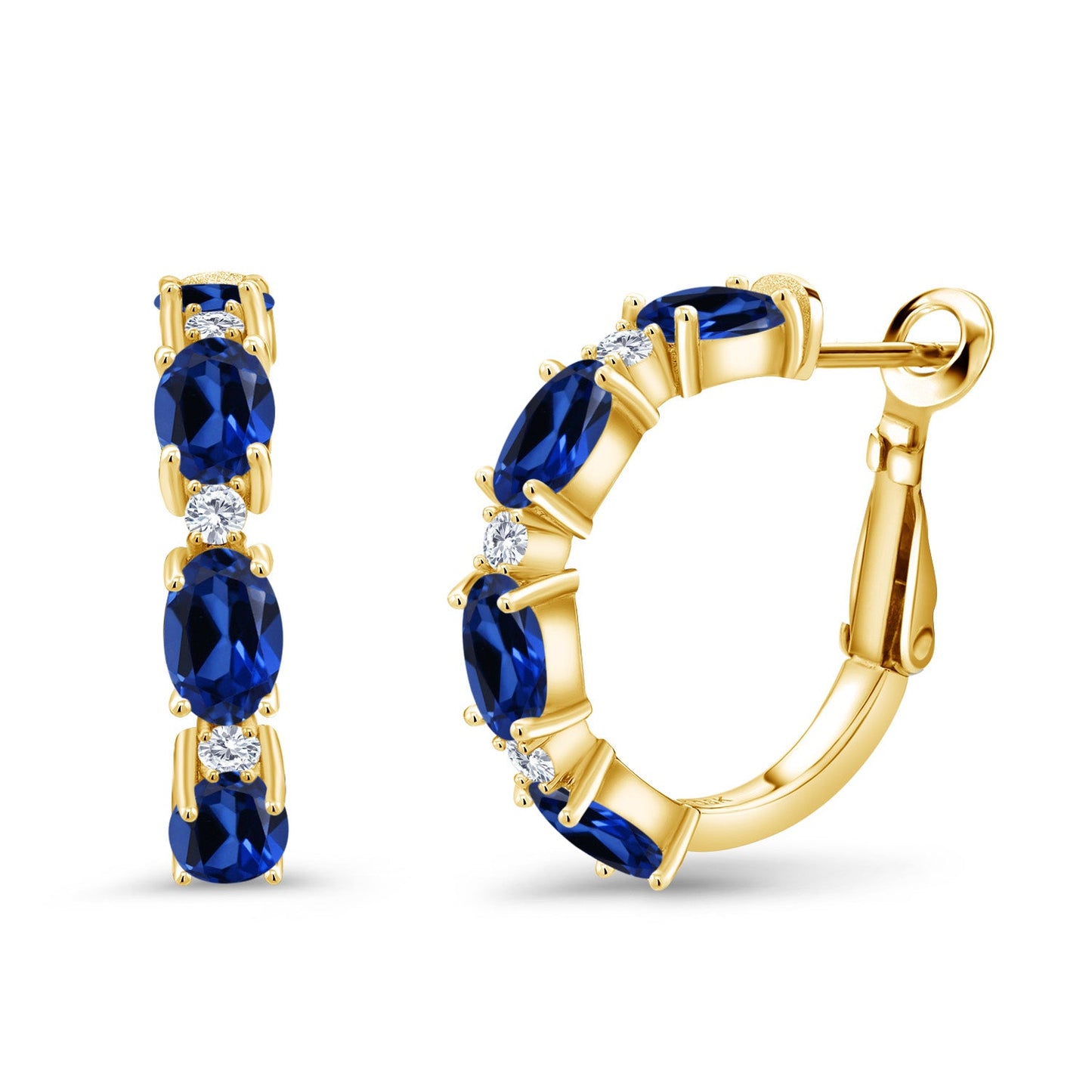 3-5 Cttw Oval Gemstone Birthstone and White Lab Grown Diamond Accent Hoop Earrings For Women | 18K Yellow Gold Plated Silver | Oval 6X4MM and Round 2MM | 20MM = 0.80 Inch