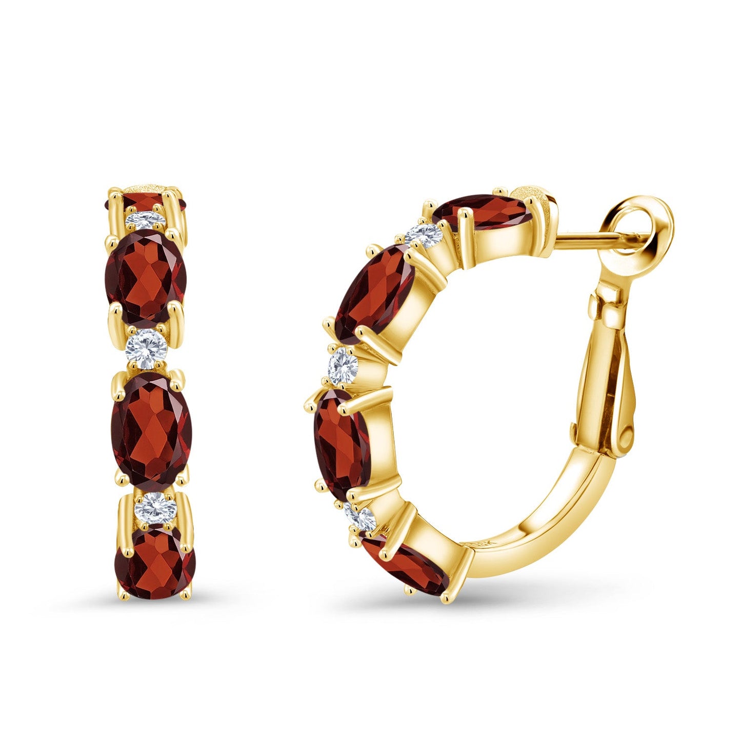 3-5 Cttw Oval Gemstone Birthstone and White Lab Grown Diamond Accent Hoop Earrings For Women | 18K Yellow Gold Plated Silver | Oval 6X4MM and Round 2MM | 20MM = 0.80 Inch