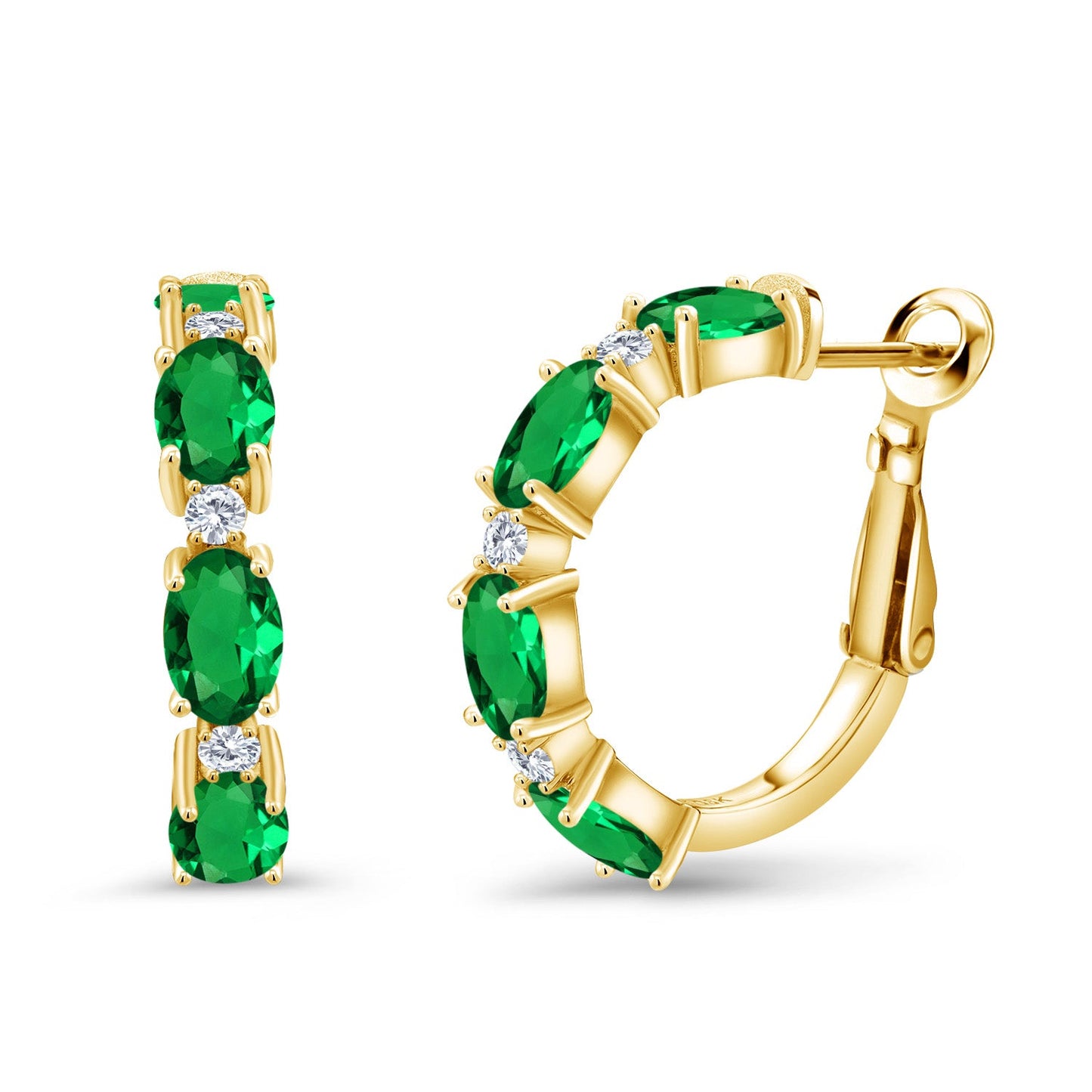 3-5 Cttw Oval Gemstone Birthstone and White Lab Grown Diamond Accent Hoop Earrings For Women | 18K Yellow Gold Plated Silver | Oval 6X4MM and Round 2MM | 20MM = 0.80 Inch