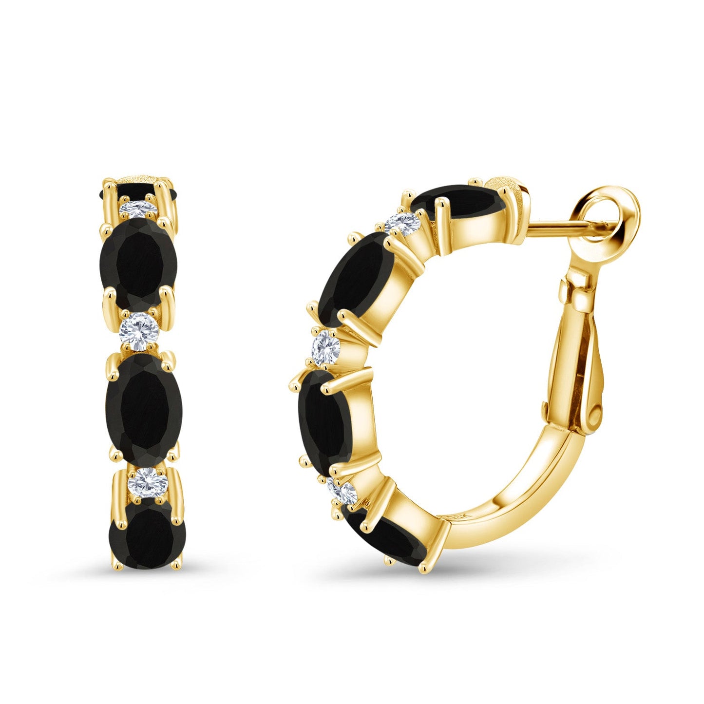 3-5 Cttw Oval Gemstone Birthstone and White Lab Grown Diamond Accent Hoop Earrings For Women | 18K Yellow Gold Plated Silver | Oval 6X4MM and Round 2MM | 20MM = 0.80 Inch