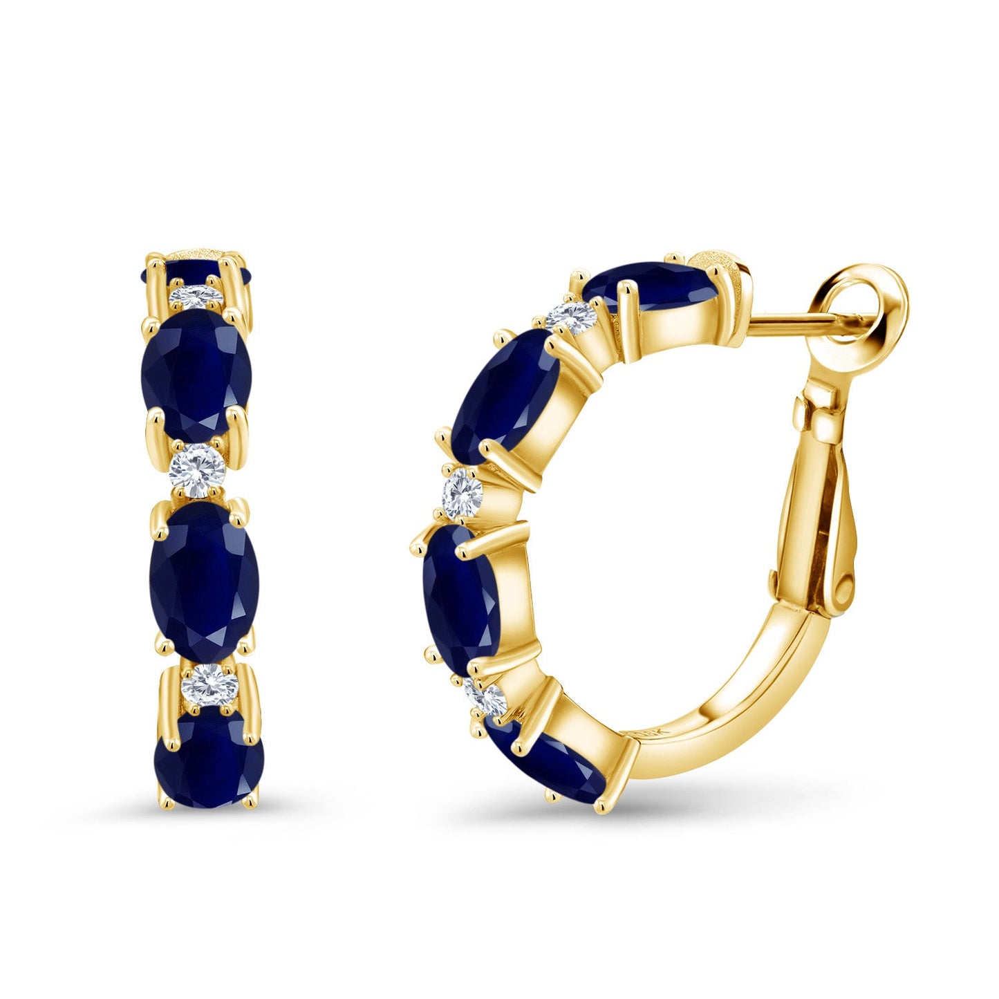 3-5 Cttw Oval Gemstone Birthstone and White Lab Grown Diamond Accent Hoop Earrings For Women | 18K Yellow Gold Plated Silver | Oval 6X4MM and Round 2MM | 20MM = 0.80 Inch