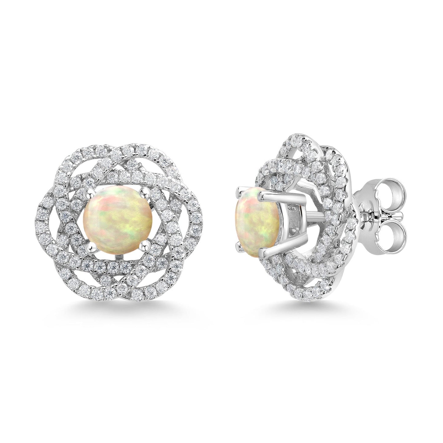 925 Sterling Silver Round 6MM Gemstone Birthstone Stud Earrings with White Moissanite Removable Earrings Jackets For Women