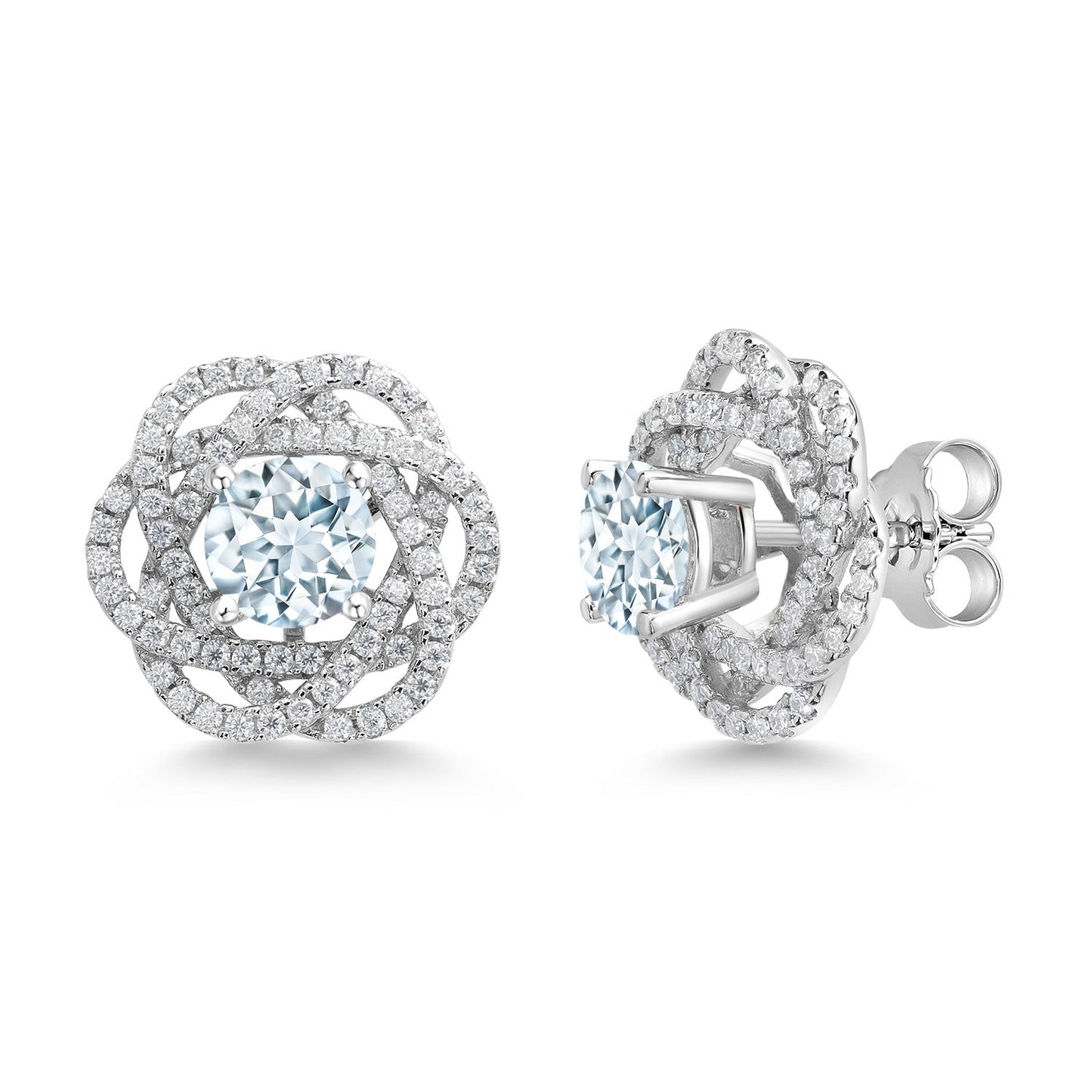 925 Sterling Silver Round 6MM Gemstone Birthstone Stud Earrings with White Moissanite Removable Earrings Jackets For Women