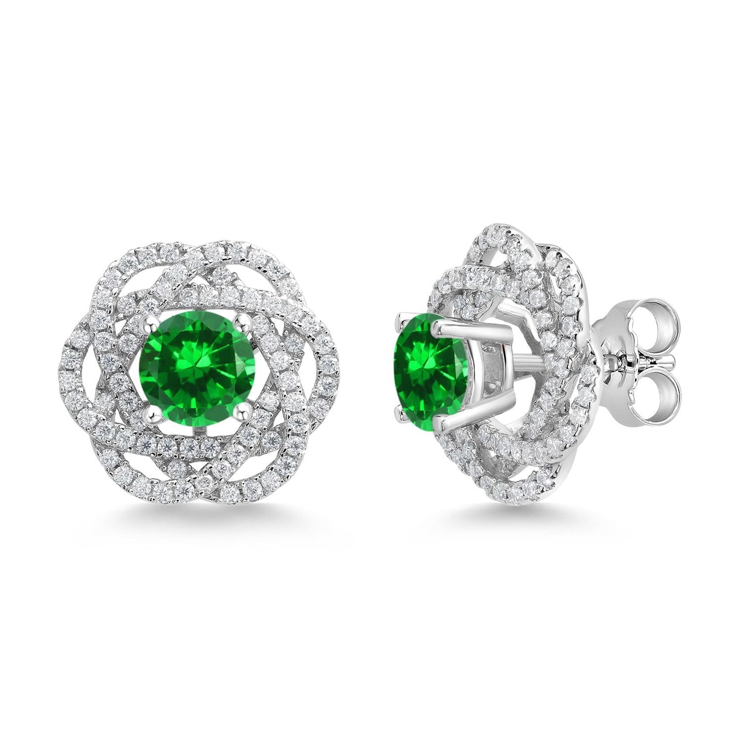 925 Sterling Silver Round 6MM Gemstone Birthstone Stud Earrings with White Moissanite Removable Earrings Jackets For Women