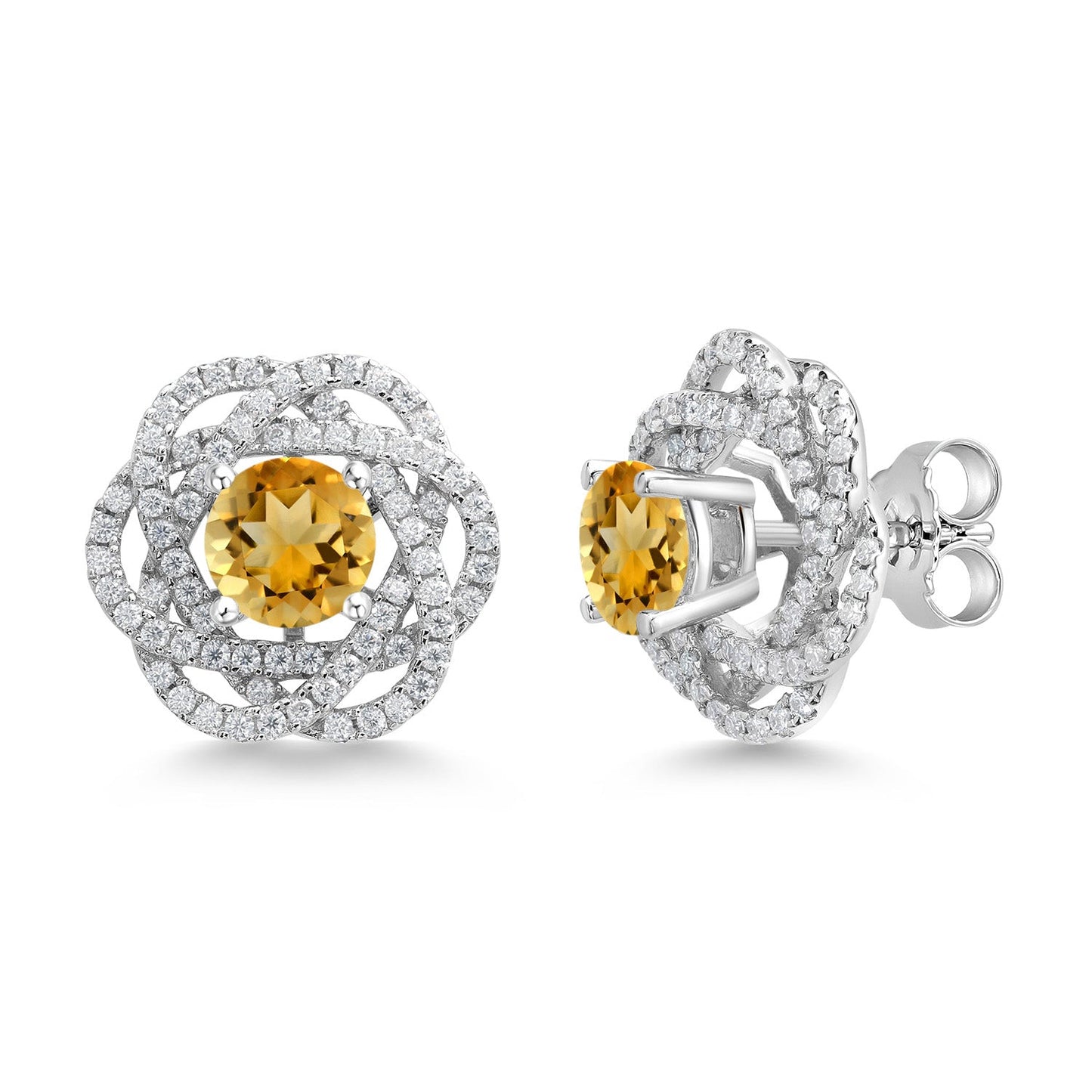 925 Sterling Silver Round 6MM Gemstone Birthstone Stud Earrings with White Moissanite Removable Earrings Jackets For Women