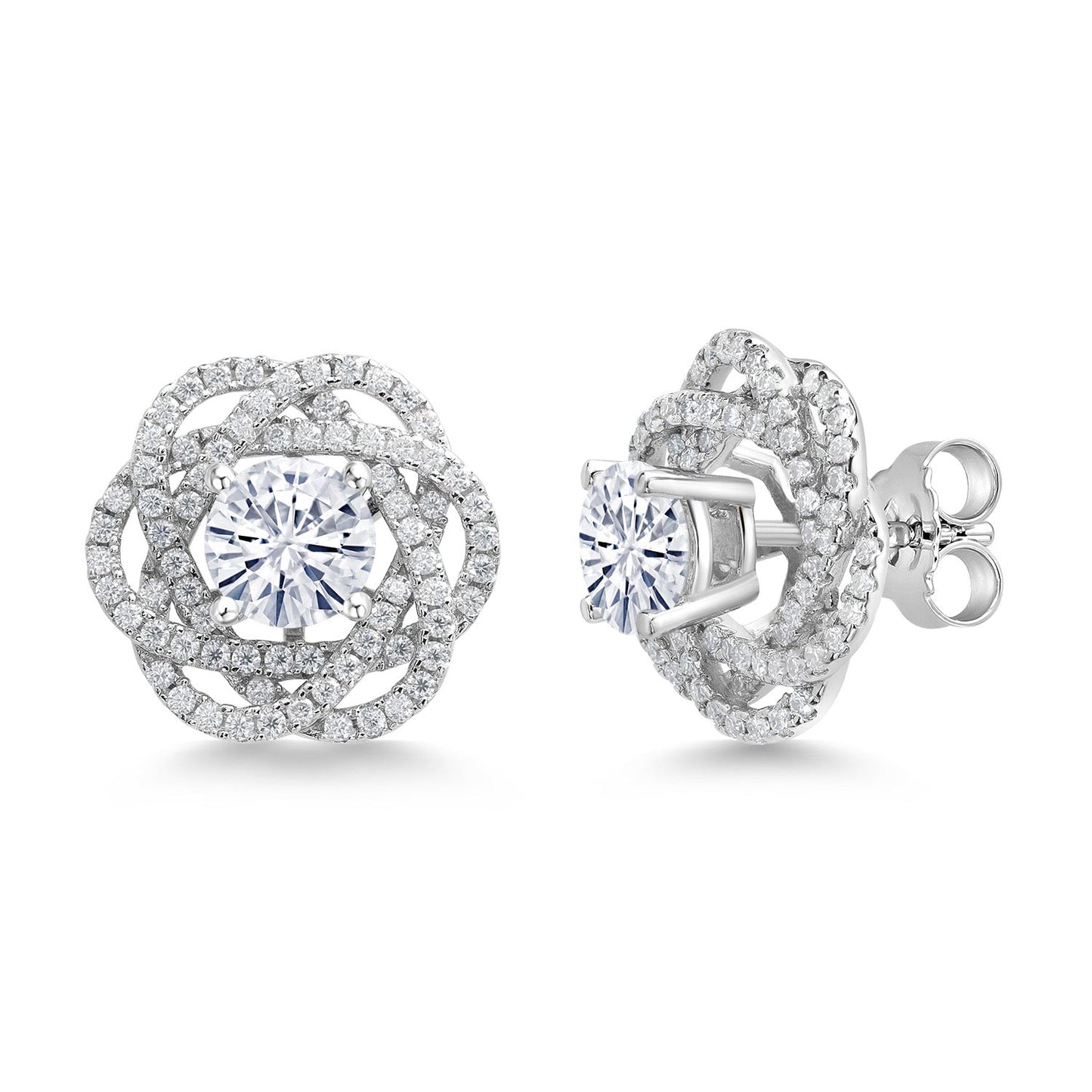 925 Sterling Silver Round 6MM Gemstone Birthstone Stud Earrings with White Moissanite Removable Earrings Jackets For Women