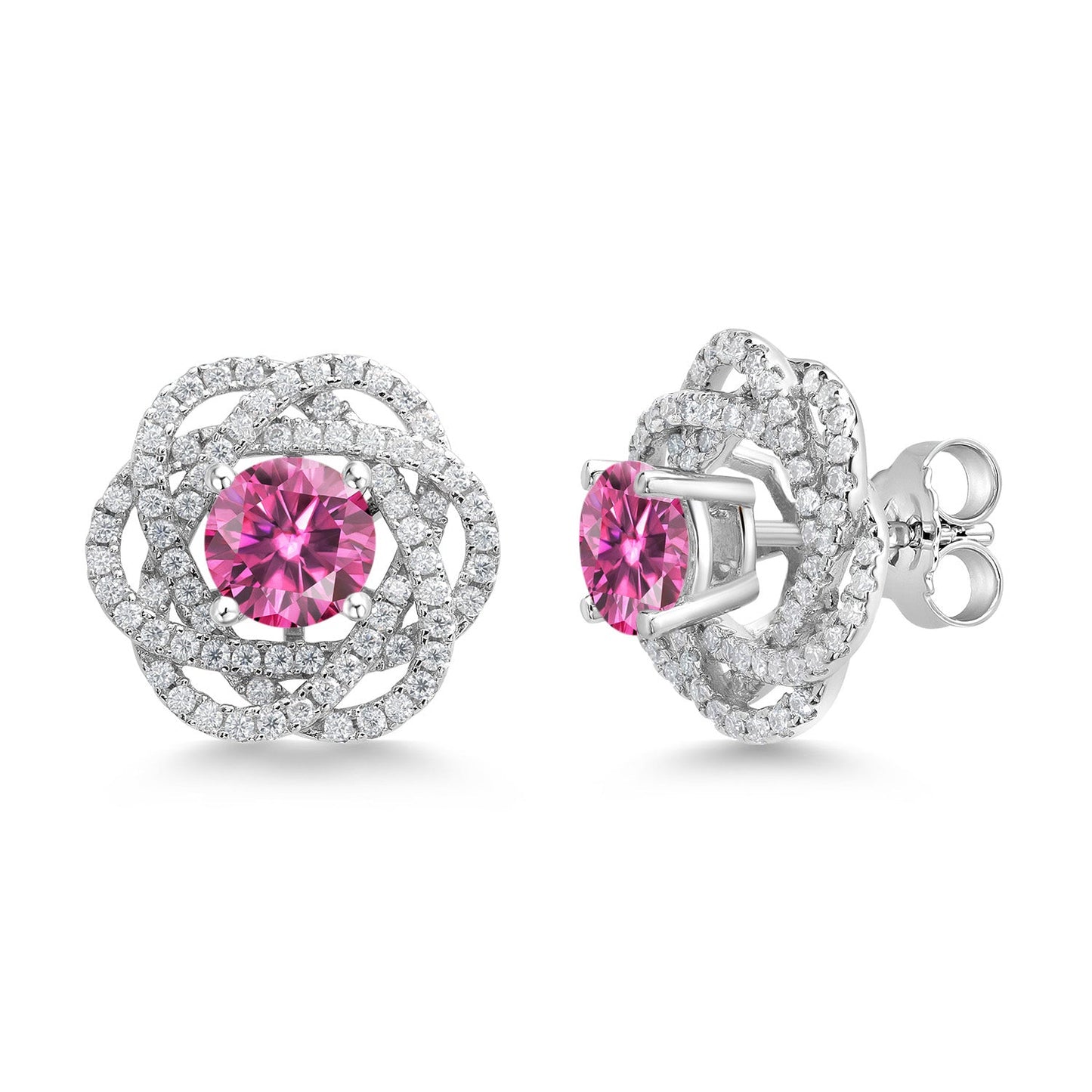 925 Sterling Silver Round 6MM Gemstone Birthstone Stud Earrings with White Moissanite Removable Earrings Jackets For Women