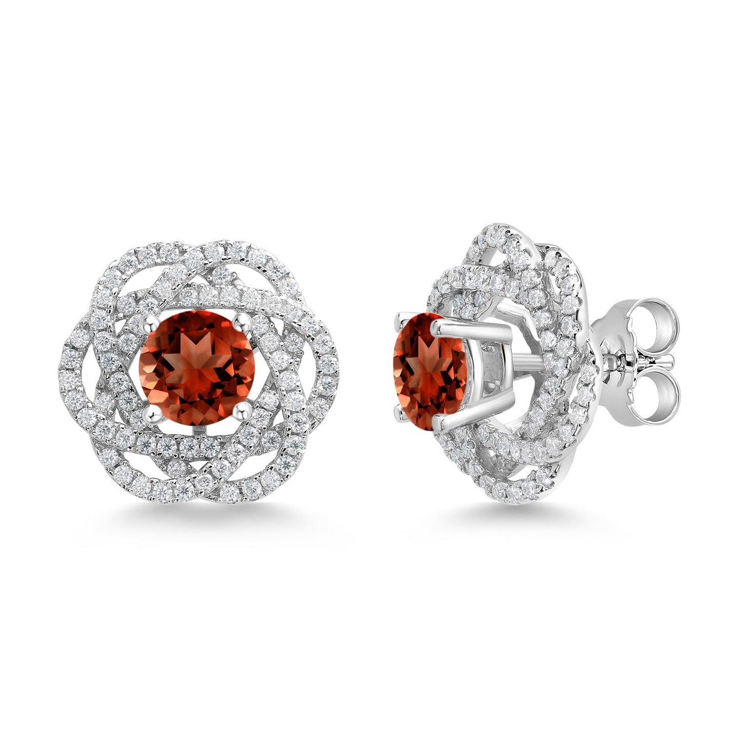 925 Sterling Silver Round 6MM Gemstone Birthstone Stud Earrings with White Moissanite Removable Earrings Jackets For Women