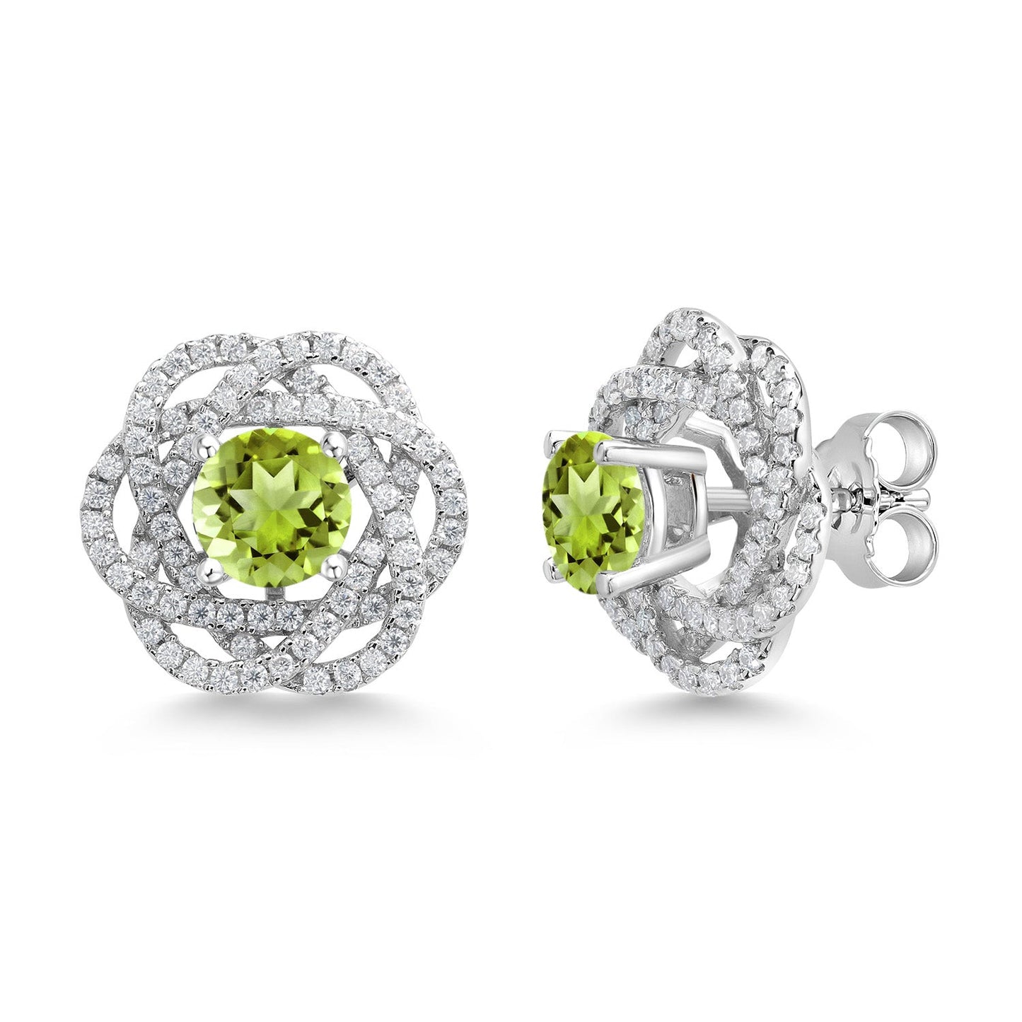 925 Sterling Silver Round 6MM Gemstone Birthstone Stud Earrings with White Moissanite Removable Earrings Jackets For Women