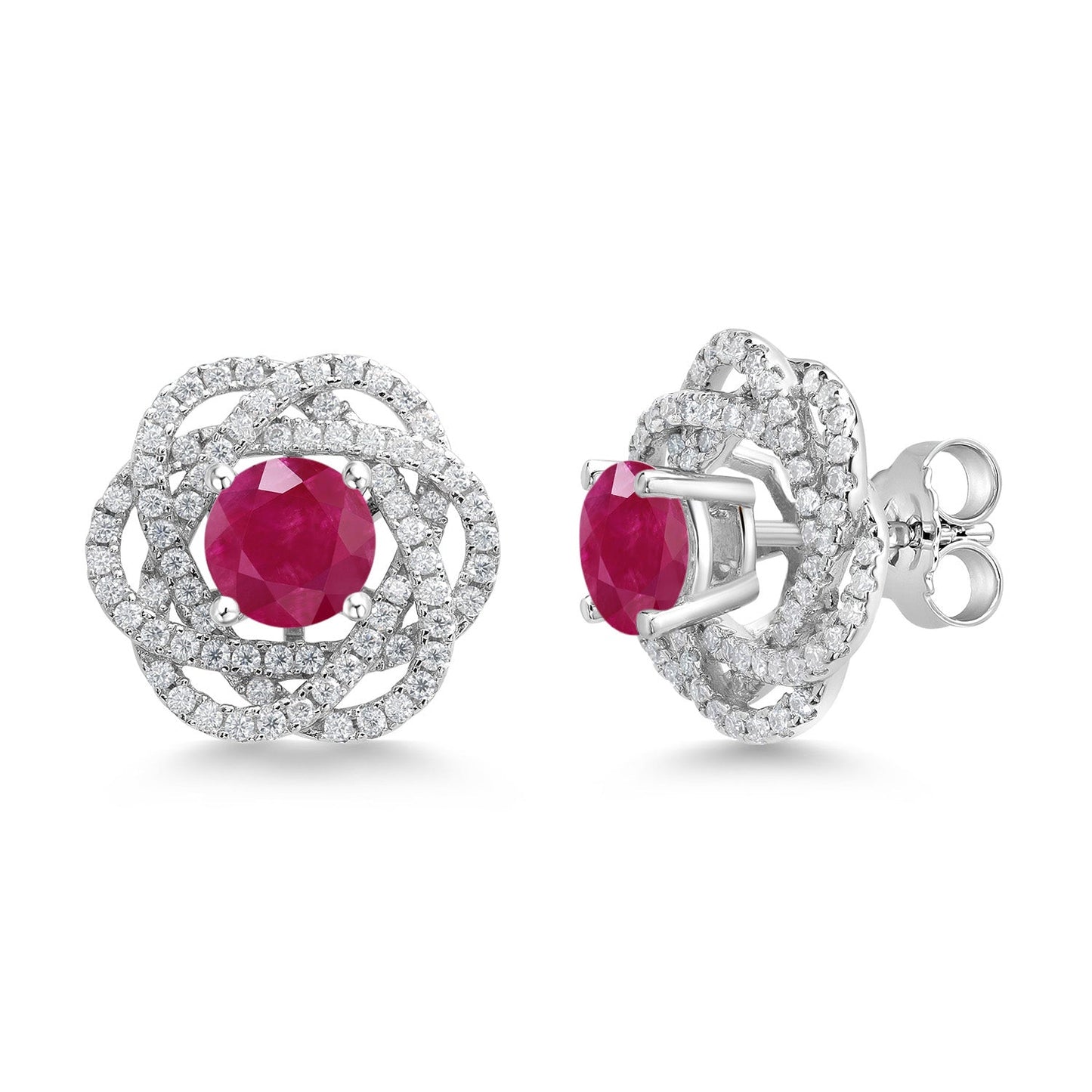 925 Sterling Silver Round 6MM Gemstone Birthstone Stud Earrings with White Moissanite Removable Earrings Jackets For Women