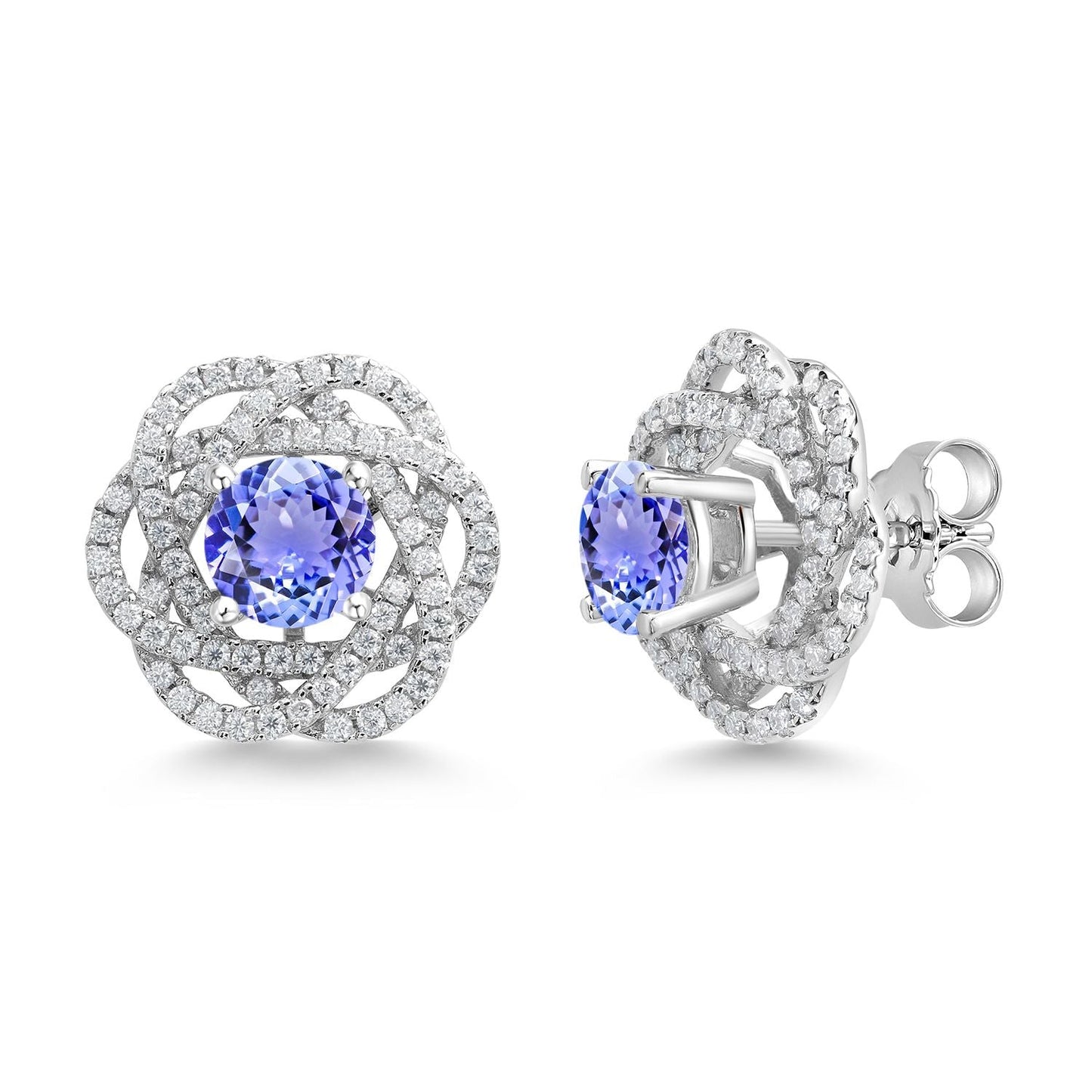 925 Sterling Silver Round 6MM Gemstone Birthstone Stud Earrings with White Moissanite Removable Earrings Jackets For Women