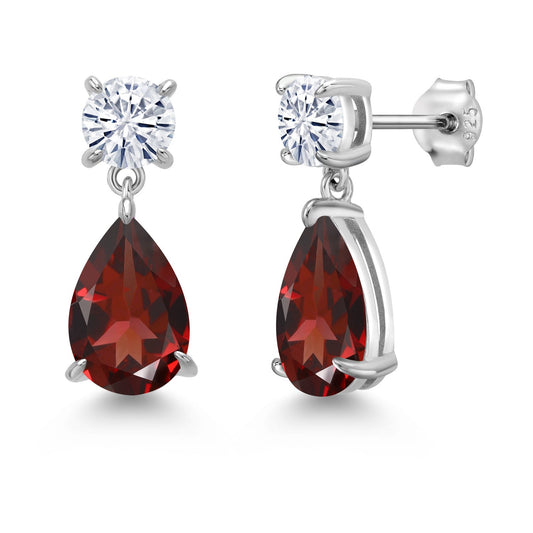 6-9 Cttw Teardrop Dangle Earrings For Women | Gemstone Birthstone and Moissanite | 925 Sterling Silver | Pear Shape 12X8MM and Round 6MM | Fine Jewelry Gifts For Mom Women Wife
