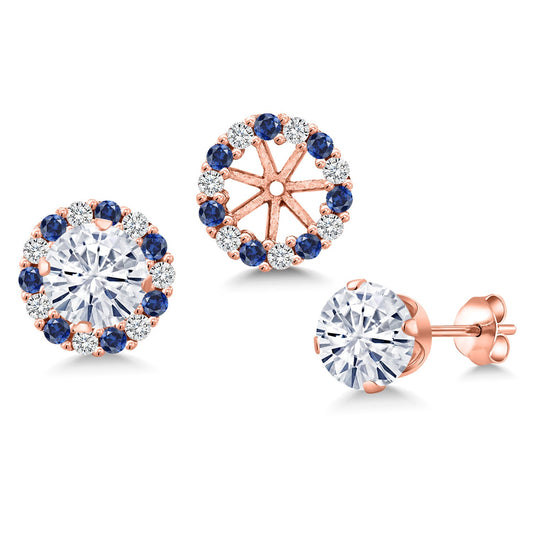 18K Rose Gold Plated Silver Forever Classic Moissanite Earrings with Jackets For Women | 1.60 Cttw | Gemstone Birthstone | Round 6MM