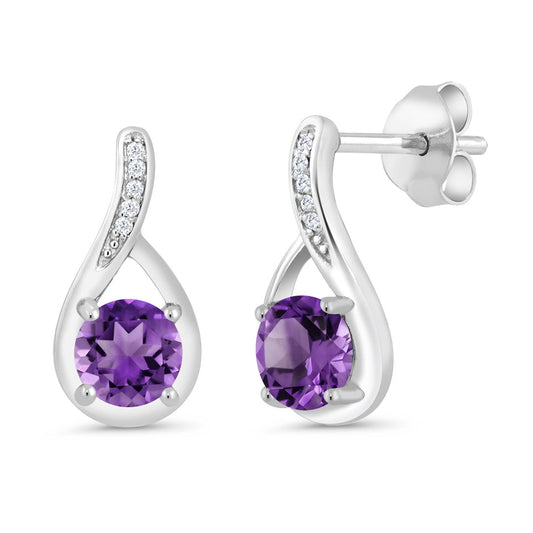 Round 5MM Gemstone Birthstone and White Diamond Infinity Earrings For Women | 925 Sterling Silver | Fine Jewelry Gifts for Her Mom Women Wife
