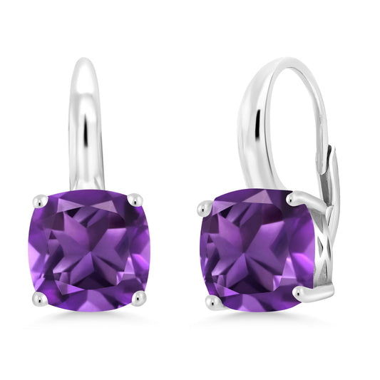 4-6 Cttw Gemstone Birthstone Leverback Dangle Earrings for Women | 925 Sterling Silver | 8MM Cushion | Fine Jewelry for Her Mom Wife