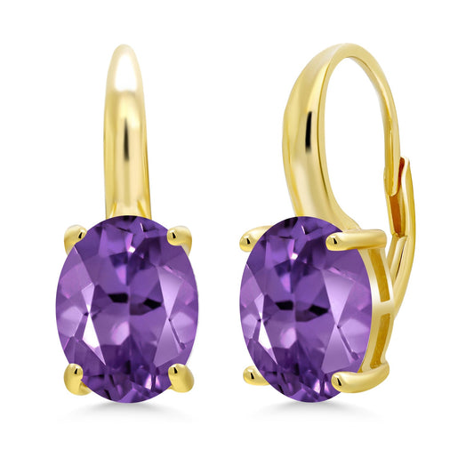 18K Yellow Gold Plated Silver 11X9MM Oval Gemstone Birthstone Leverback Drop Dangle Earrings For Women