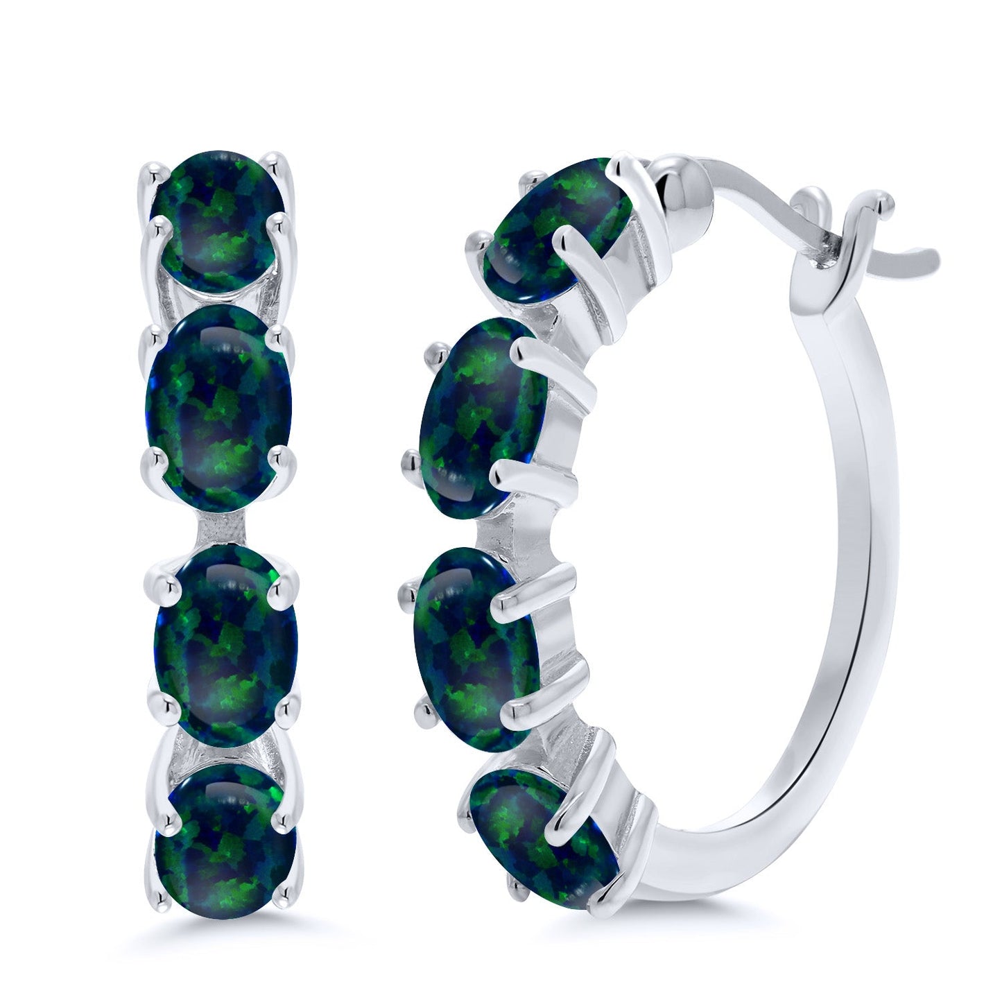 Hoop Earrings For Women | 925 Sterling Silver | 6X4MM Oval Gemstone Birthstone Hoop Earrings | 22MM = 0.85 Inch | Fine Jewelry Gifts for Her Mom Women Wife