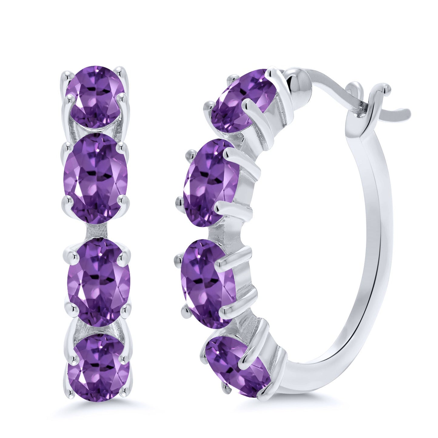 Hoop Earrings For Women | 925 Sterling Silver | 6X4MM Oval Gemstone Birthstone Hoop Earrings | 22MM = 0.85 Inch | Fine Jewelry Gifts for Her Mom Women Wife