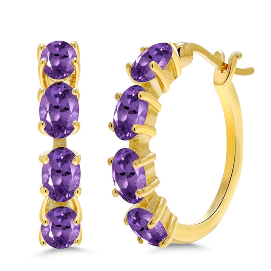 18K Yellow Gold Plated Silver Oval Gemstone Birthstone Hoop Earrings For Women | Oval 6X4MM | 22MM = 0.85 Inch | Gold Hoop Earrings | Fine Jewelry Gifts for Her Mom Women Wife
