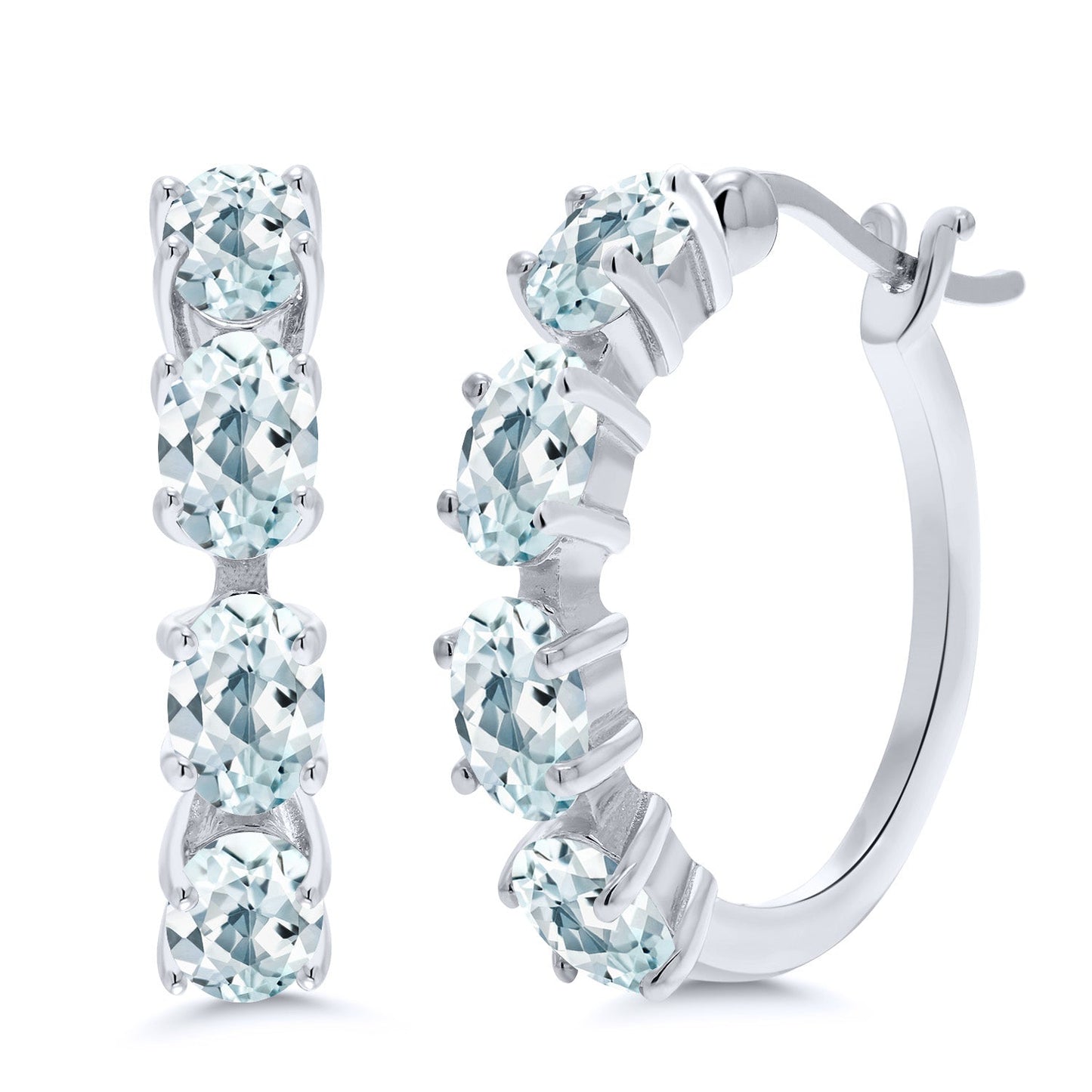 Hoop Earrings For Women | 925 Sterling Silver | 6X4MM Oval Gemstone Birthstone Hoop Earrings | 22MM = 0.85 Inch | Fine Jewelry Gifts for Her Mom Women Wife