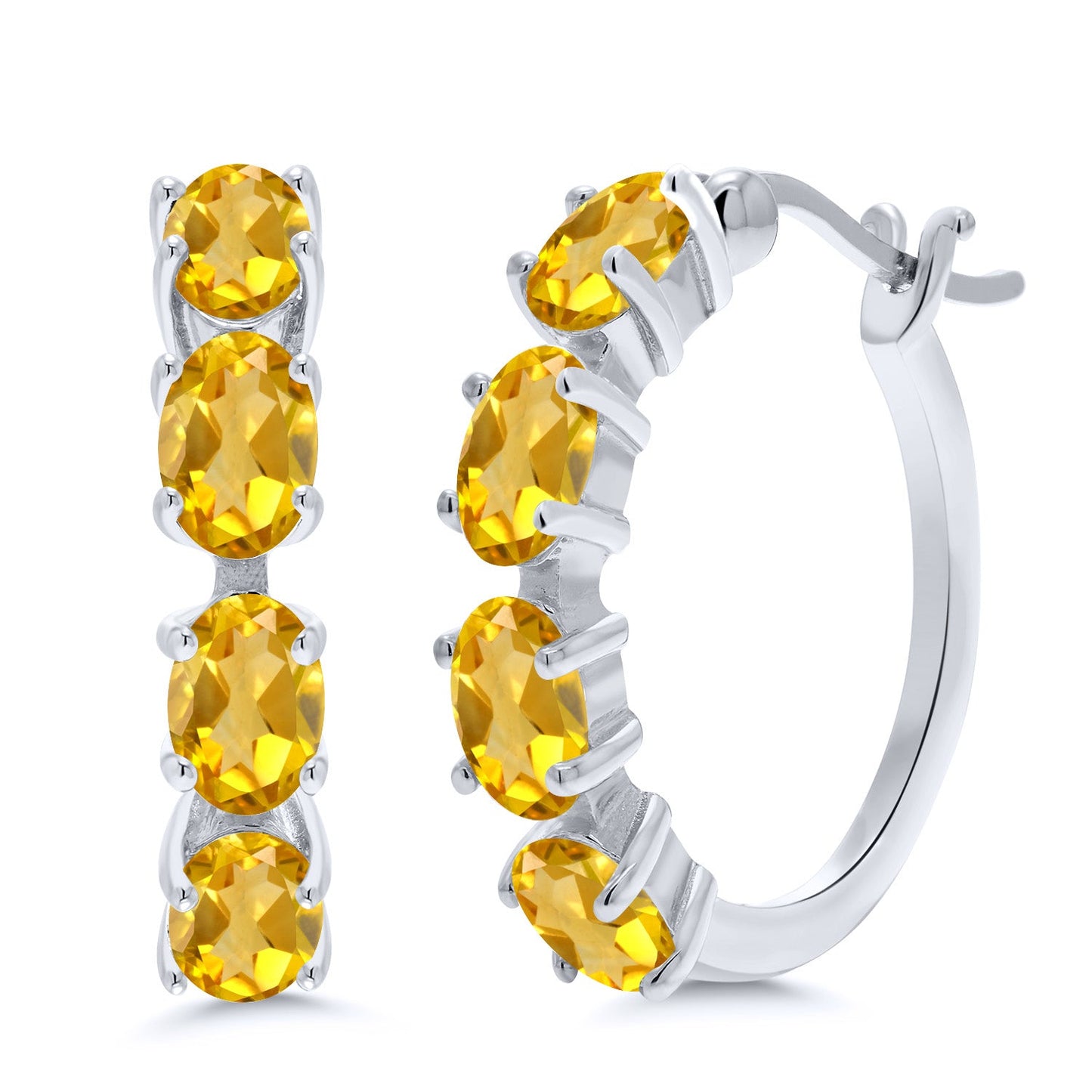 Hoop Earrings For Women | 925 Sterling Silver | 6X4MM Oval Gemstone Birthstone Hoop Earrings | 22MM = 0.85 Inch | Fine Jewelry Gifts for Her Mom Women Wife