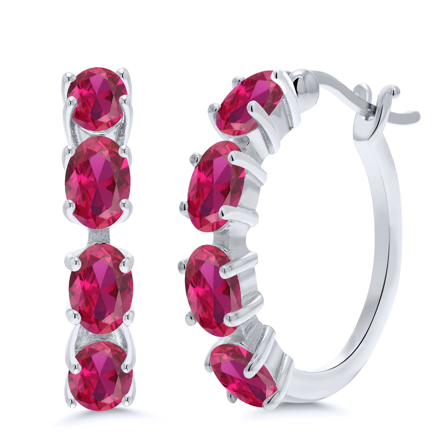 Hoop Earrings For Women | 925 Sterling Silver | 6X4MM Oval Gemstone Birthstone Hoop Earrings | 22MM = 0.85 Inch | Fine Jewelry Gifts for Her Mom Women Wife