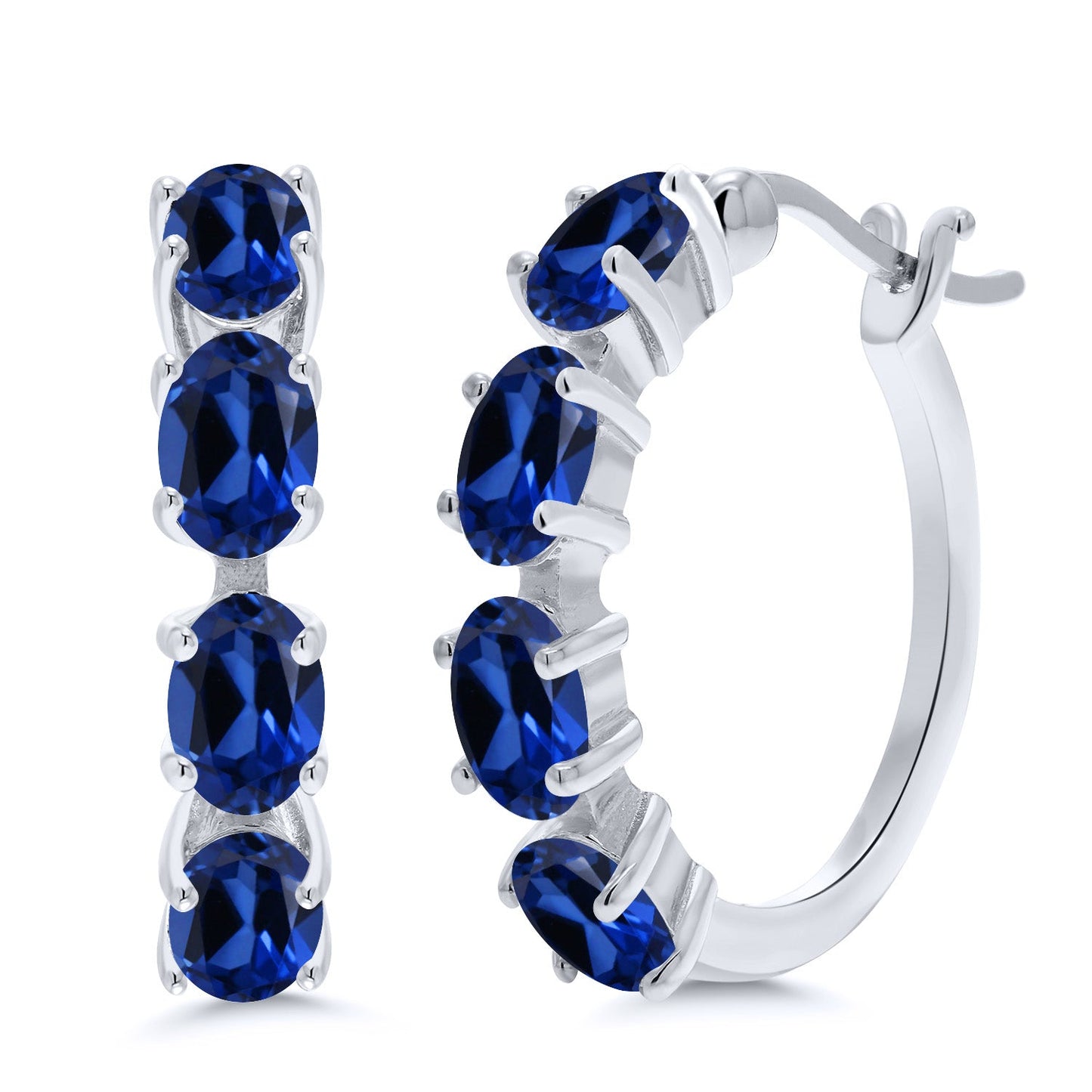 Hoop Earrings For Women | 925 Sterling Silver | 6X4MM Oval Gemstone Birthstone Hoop Earrings | 22MM = 0.85 Inch | Fine Jewelry Gifts for Her Mom Women Wife