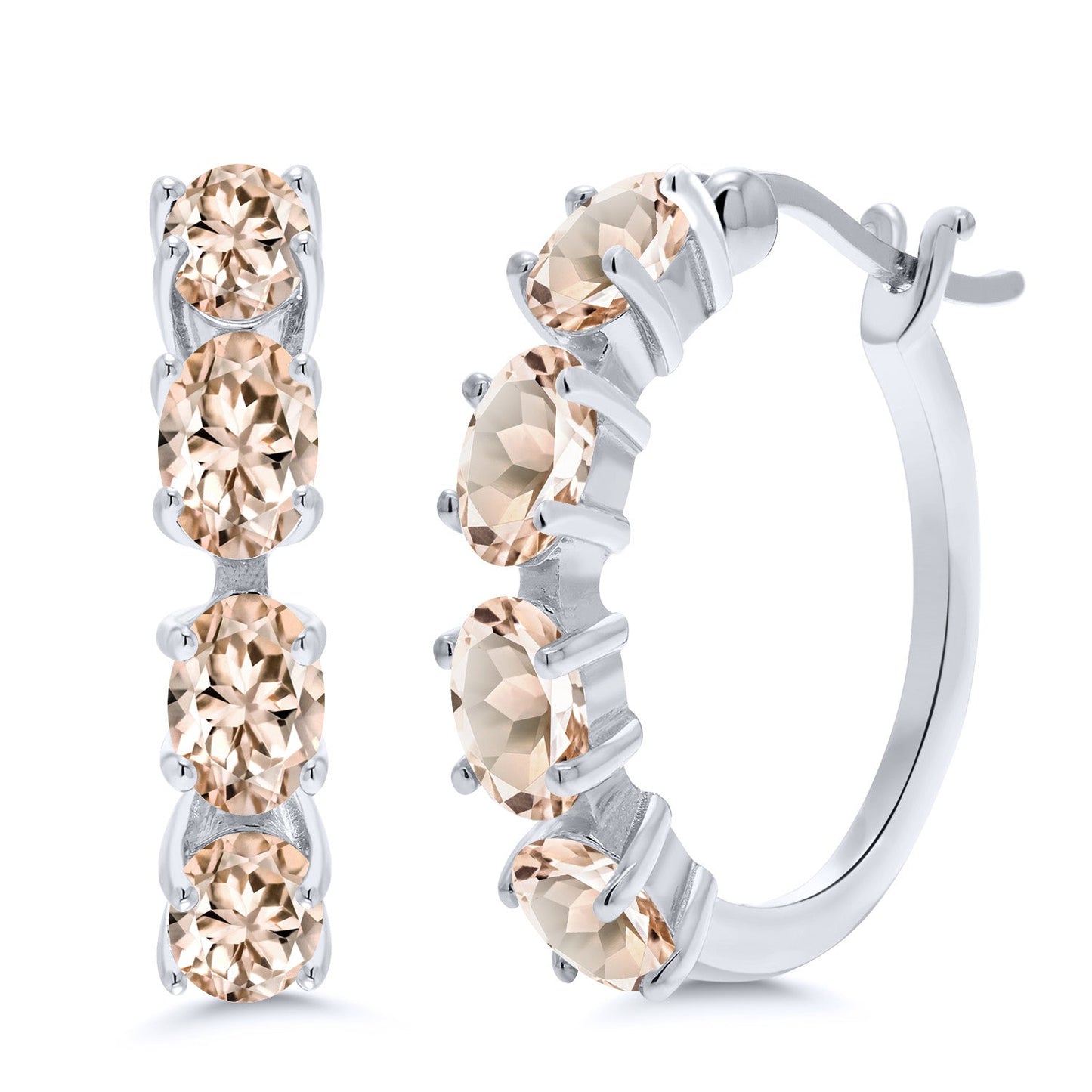 Hoop Earrings For Women | 925 Sterling Silver | 6X4MM Oval Gemstone Birthstone Hoop Earrings | 22MM = 0.85 Inch | Fine Jewelry Gifts for Her Mom Women Wife