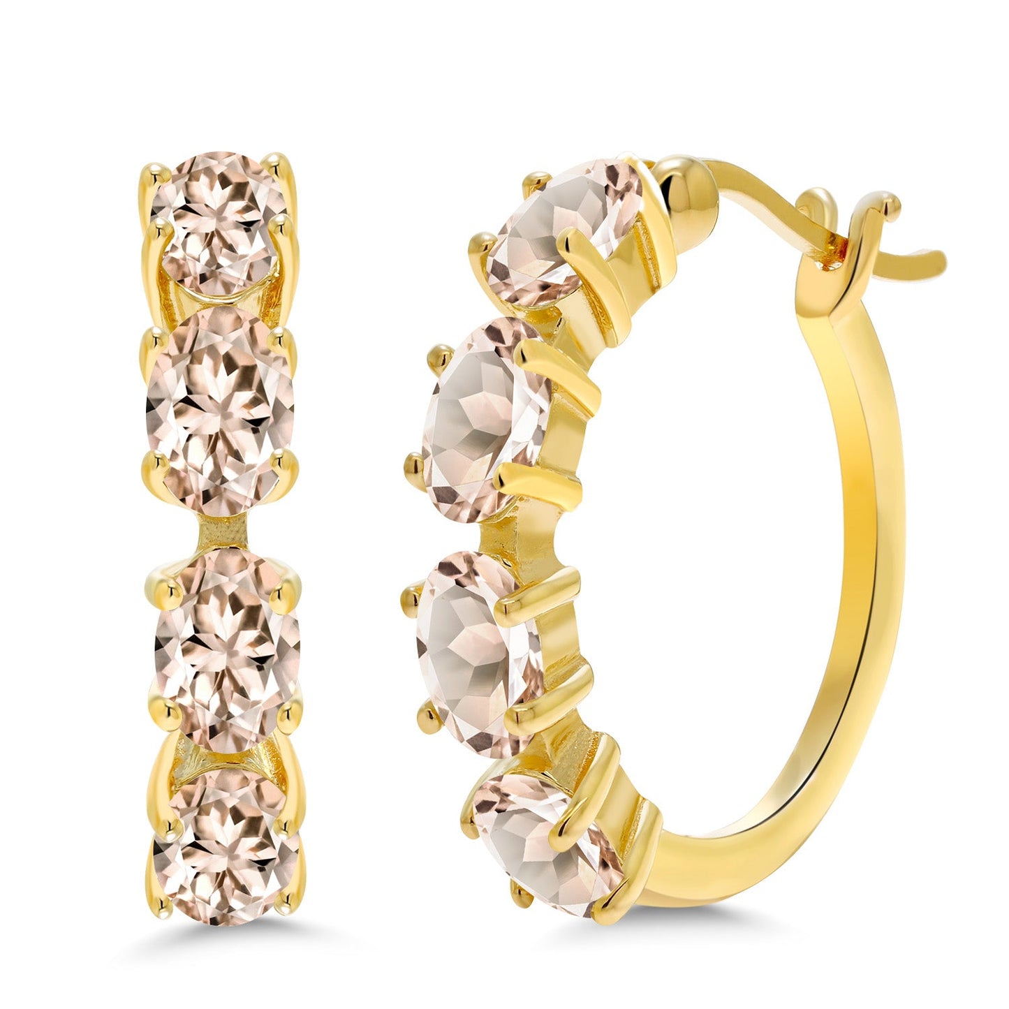 18K Yellow Gold Plated Silver Oval Gemstone Birthstone Hoop Earrings For Women | Oval 6X4MM | 22MM = 0.85 Inch | Gold Hoop Earrings | Fine Jewelry Gifts for Her Mom Women Wife