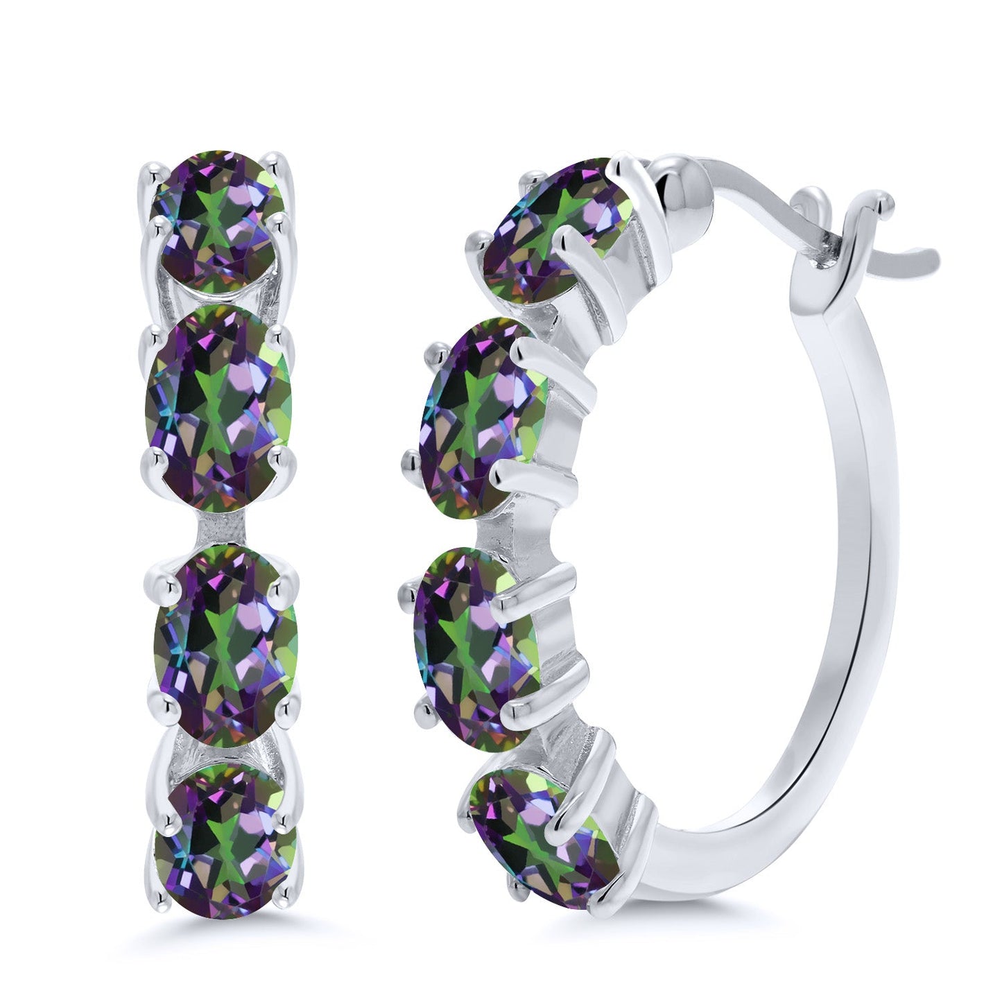 Hoop Earrings For Women | 925 Sterling Silver | 6X4MM Oval Gemstone Birthstone Hoop Earrings | 22MM = 0.85 Inch | Fine Jewelry Gifts for Her Mom Women Wife