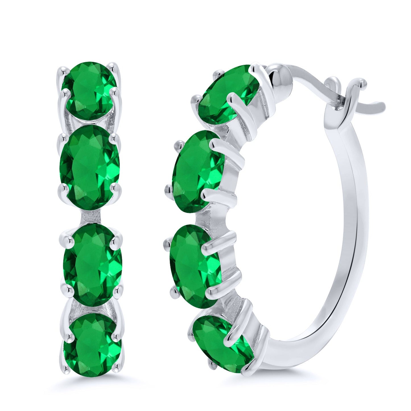 Hoop Earrings For Women | 925 Sterling Silver | 6X4MM Oval Gemstone Birthstone Hoop Earrings | 22MM = 0.85 Inch | Fine Jewelry Gifts for Her Mom Women Wife