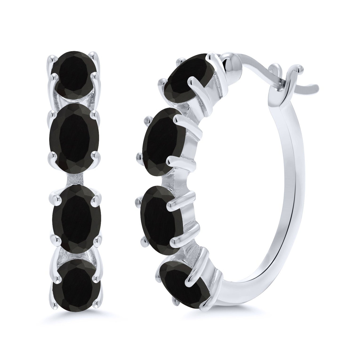 Hoop Earrings For Women | 925 Sterling Silver | 6X4MM Oval Gemstone Birthstone Hoop Earrings | 22MM = 0.85 Inch | Fine Jewelry Gifts for Her Mom Women Wife