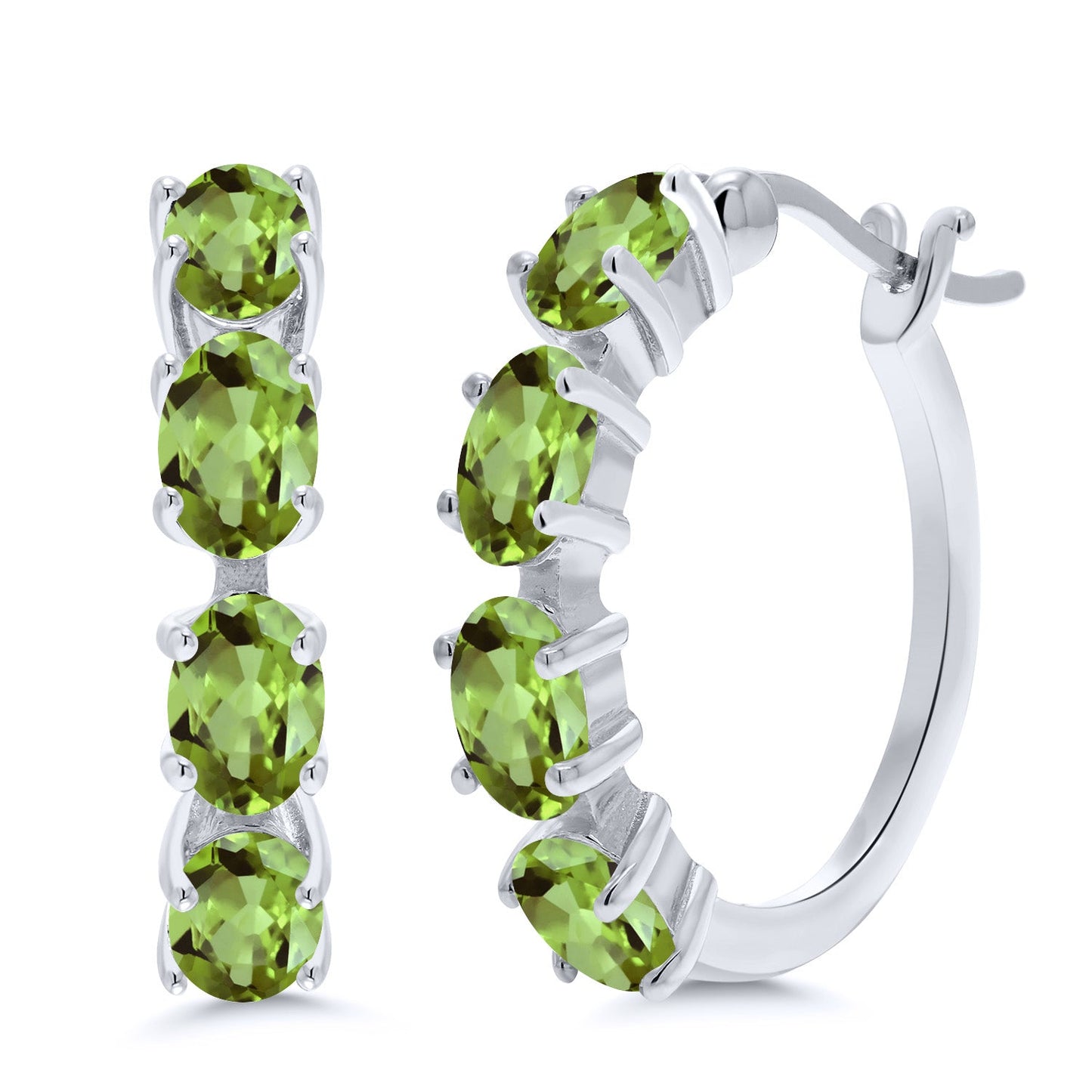 Hoop Earrings For Women | 925 Sterling Silver | 6X4MM Oval Gemstone Birthstone Hoop Earrings | 22MM = 0.85 Inch | Fine Jewelry Gifts for Her Mom Women Wife