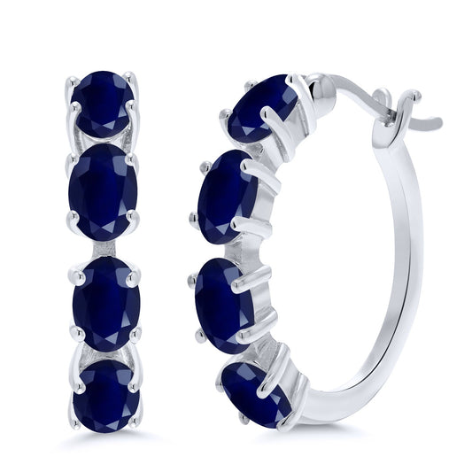 Hoop Earrings For Women | 925 Sterling Silver | 6X4MM Oval Gemstone Birthstone Hoop Earrings | 22MM = 0.85 Inch | Fine Jewelry Gifts for Her Mom Women Wife