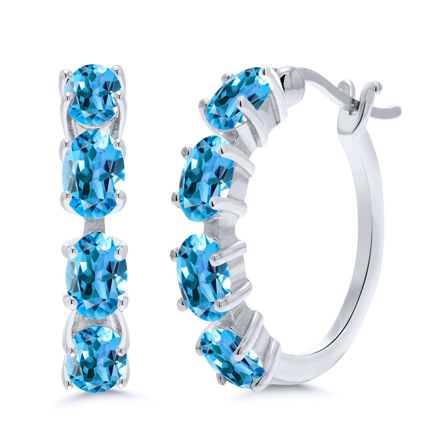 Hoop Earrings For Women | 925 Sterling Silver | 6X4MM Oval Gemstone Birthstone Hoop Earrings | 22MM = 0.85 Inch | Fine Jewelry Gifts for Her Mom Women Wife