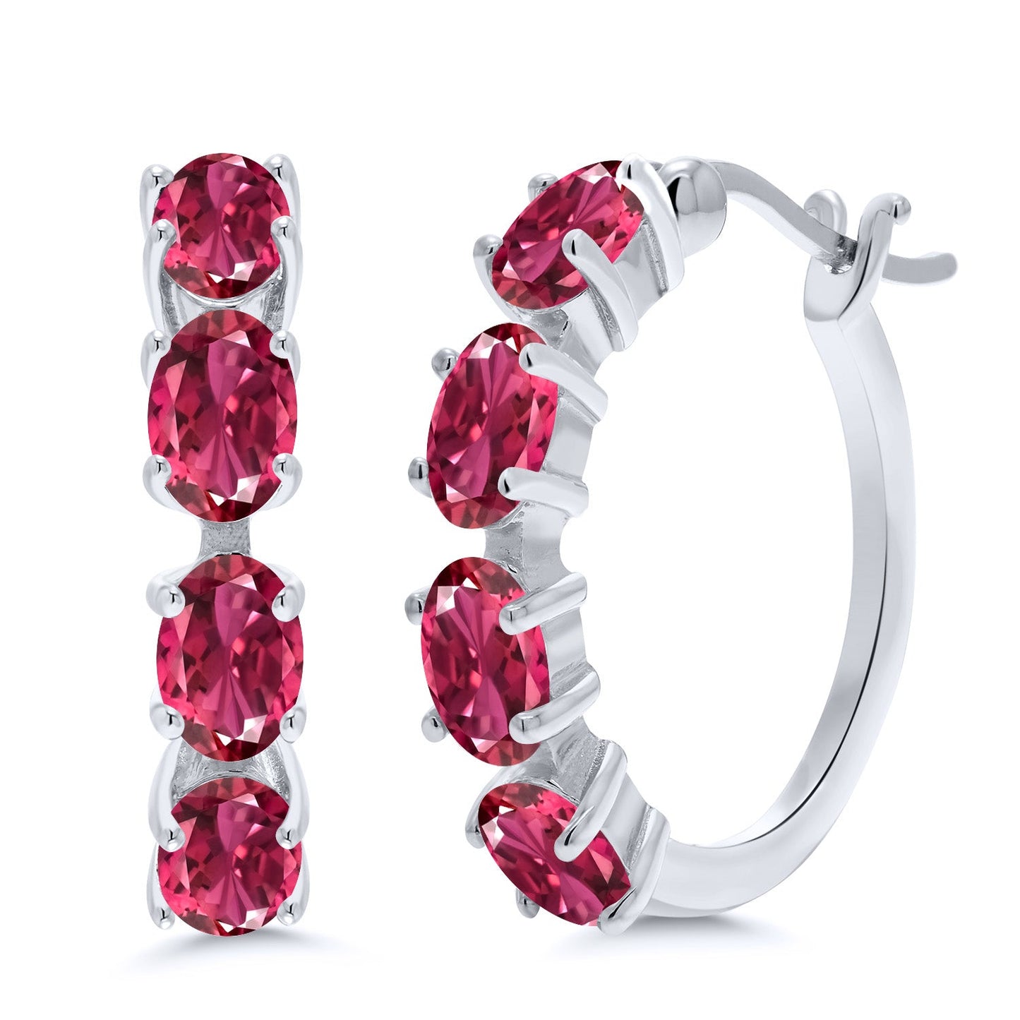 Hoop Earrings For Women | 925 Sterling Silver | 6X4MM Oval Gemstone Birthstone Hoop Earrings | 22MM = 0.85 Inch | Fine Jewelry Gifts for Her Mom Women Wife