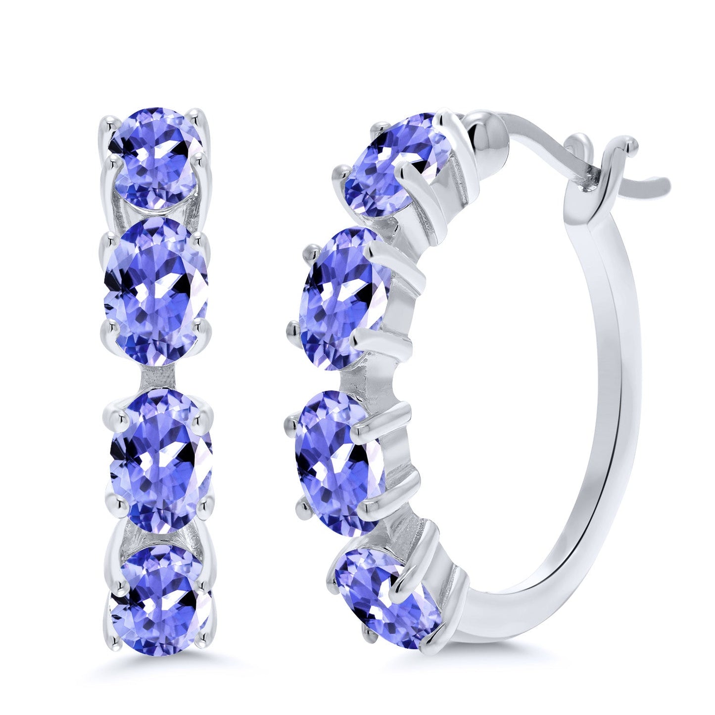 Hoop Earrings For Women | 925 Sterling Silver | 6X4MM Oval Gemstone Birthstone Hoop Earrings | 22MM = 0.85 Inch | Fine Jewelry Gifts for Her Mom Women Wife