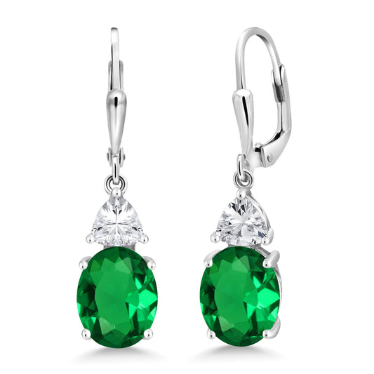 4-6 Cttw Leverback Dangle Earrings For Women | Gemstone Birthstone | 925 Sterling Silver | Oval 10X8MM | Trillion 5MM | Elegant Drop Design | Gift for Her Wife Mom