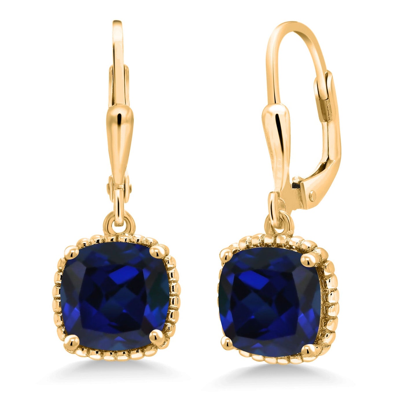 3-6 Cttw 18K Yellow Gold Plated Silver 8MM Cushion Gemstone Birthstone Drop Dangle Earrings | Leverback Gold Earrings For Women