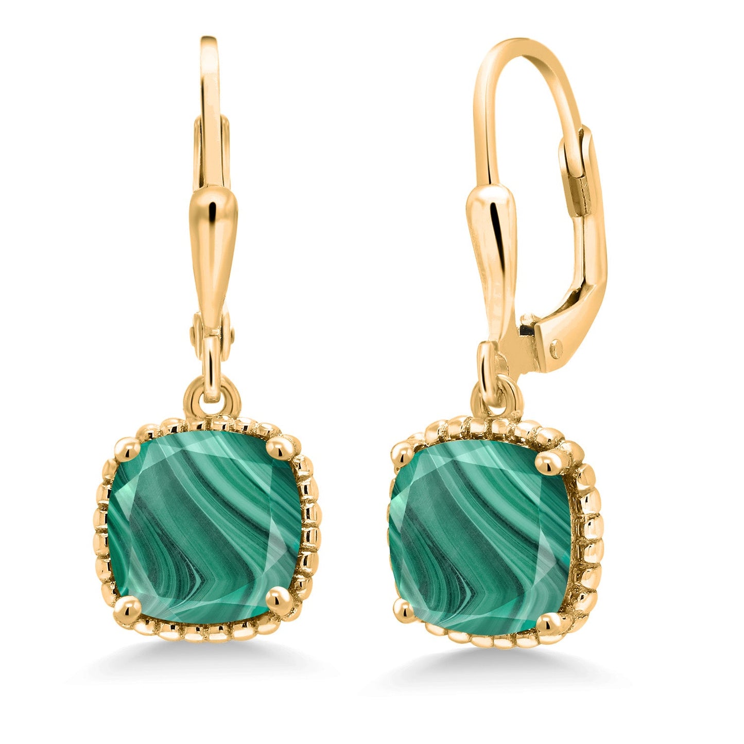 3-6 Cttw 18K Yellow Gold Plated Silver 8MM Cushion Gemstone Birthstone Drop Dangle Earrings | Leverback Gold Earrings For Women