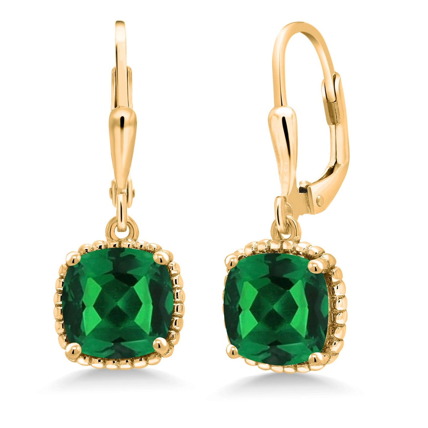 3-6 Cttw 18K Yellow Gold Plated Silver 8MM Cushion Gemstone Birthstone Drop Dangle Earrings | Leverback Gold Earrings For Women